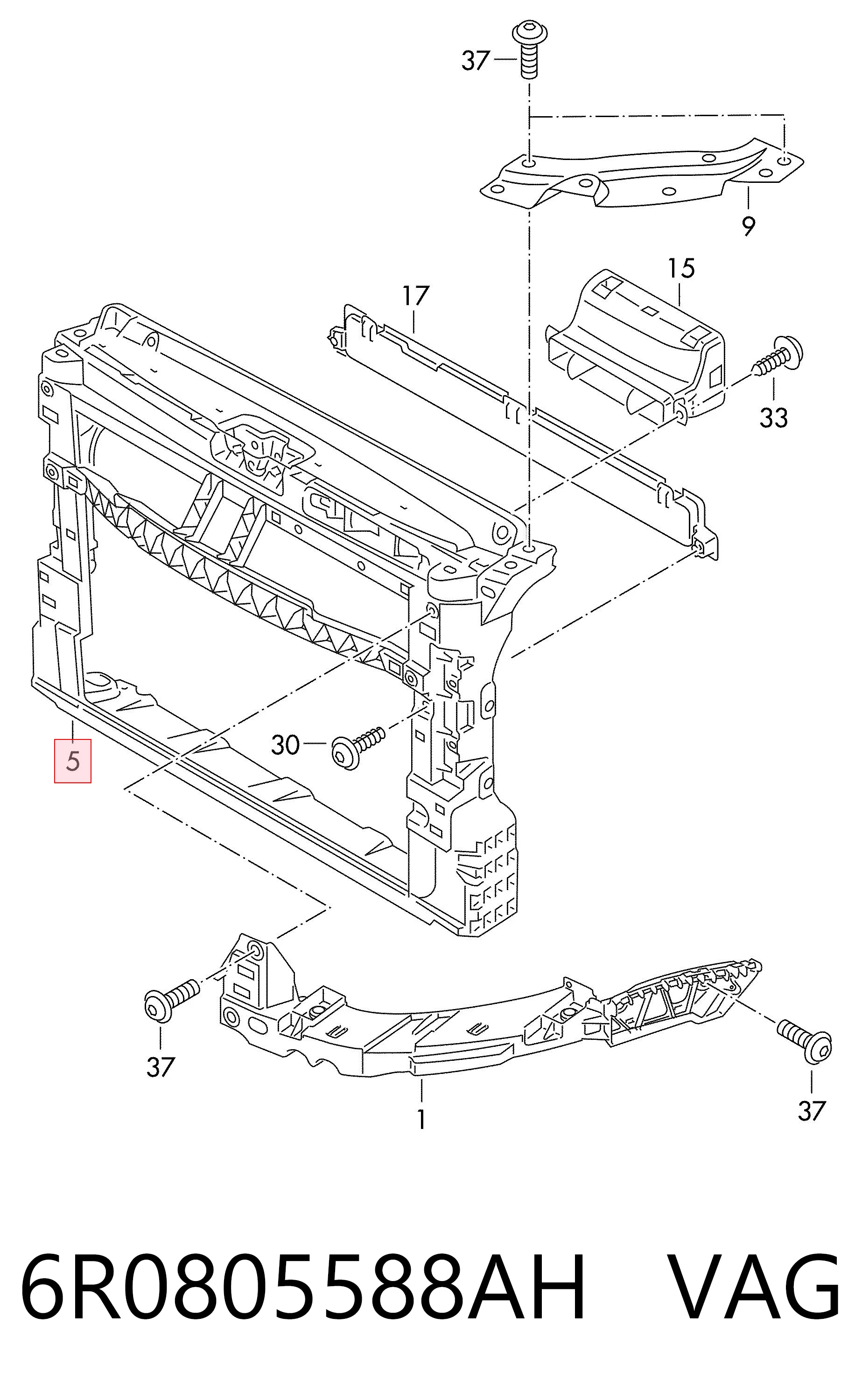 6R0805588AH VAG Soporte de radiador completo (panel de montaje para foco)