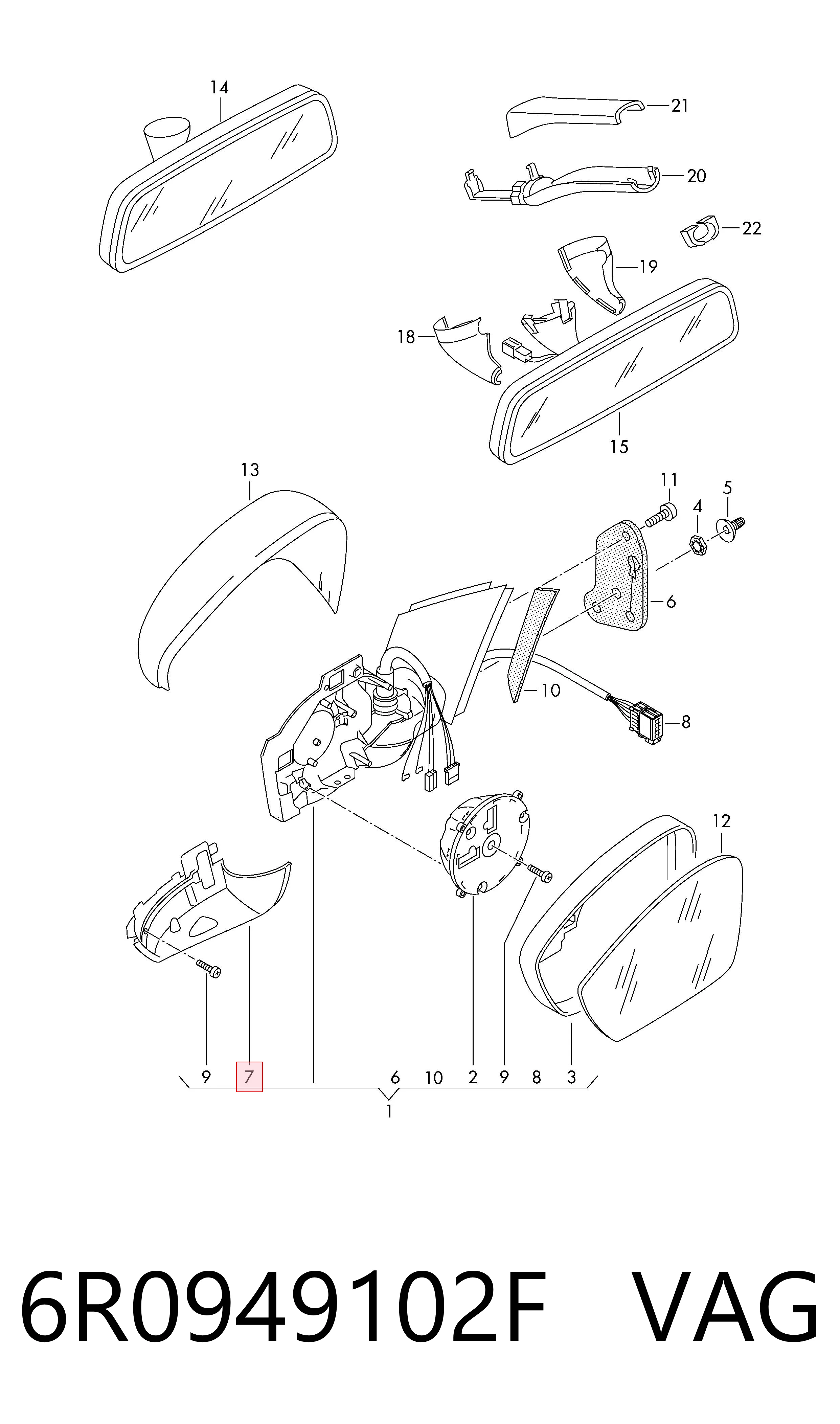 Luz intermitente del espejo retrovisor derecho 6R0949102F VAG