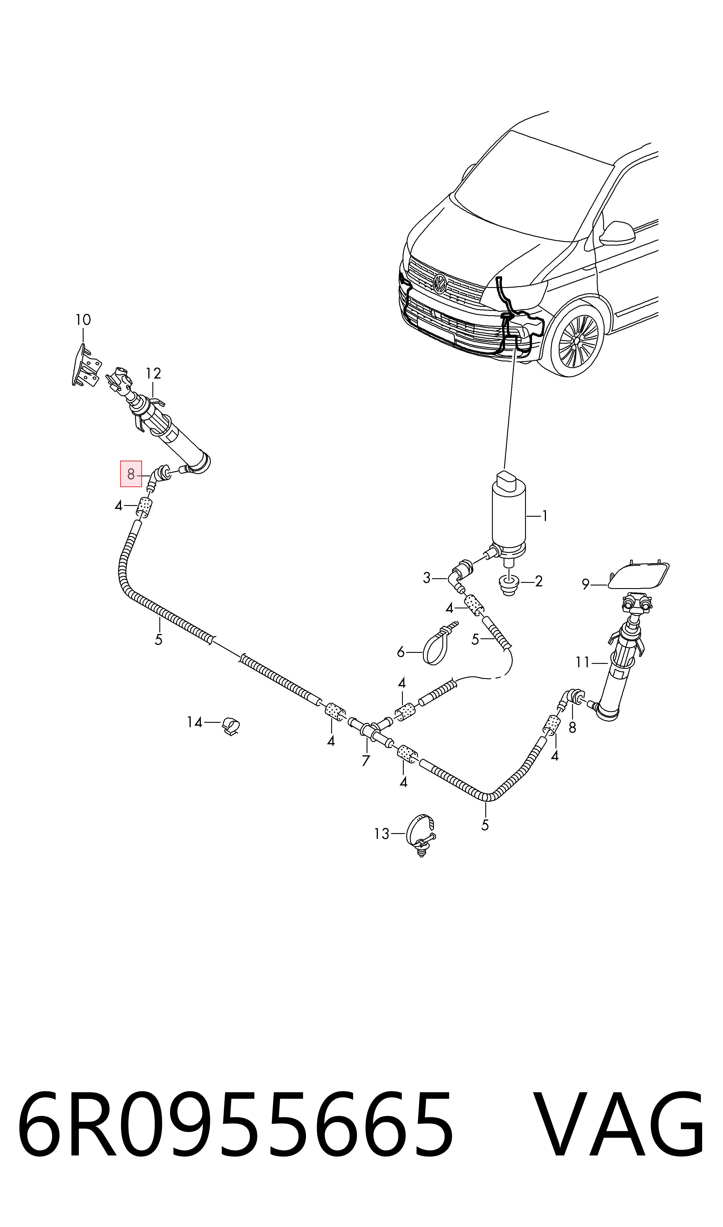 6R0955665 VAG Conector de tubos del lavaparabrisas