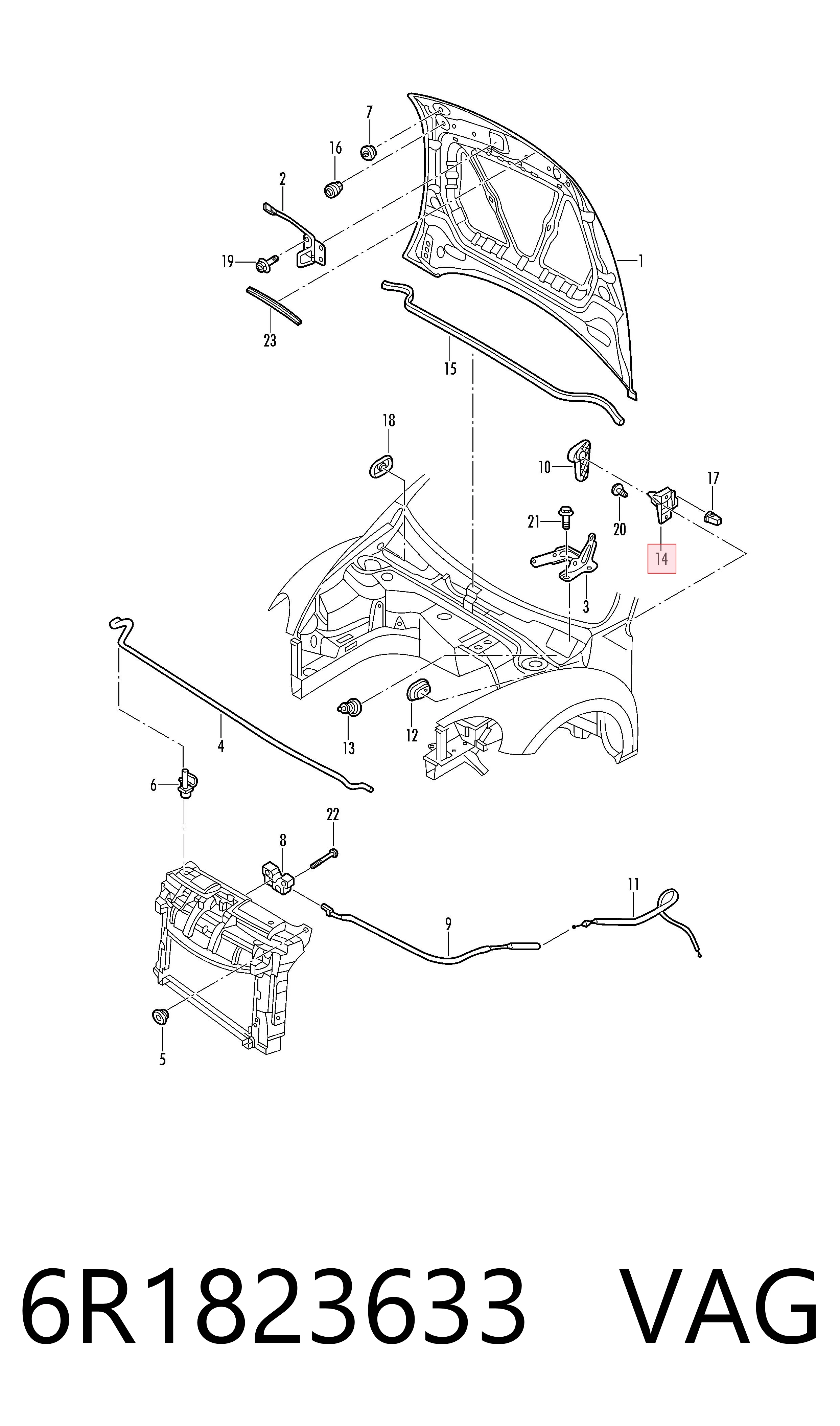 Soporte de la manija de apertura del capó VAG 6R1823633 precio, desde 12,81 EUR