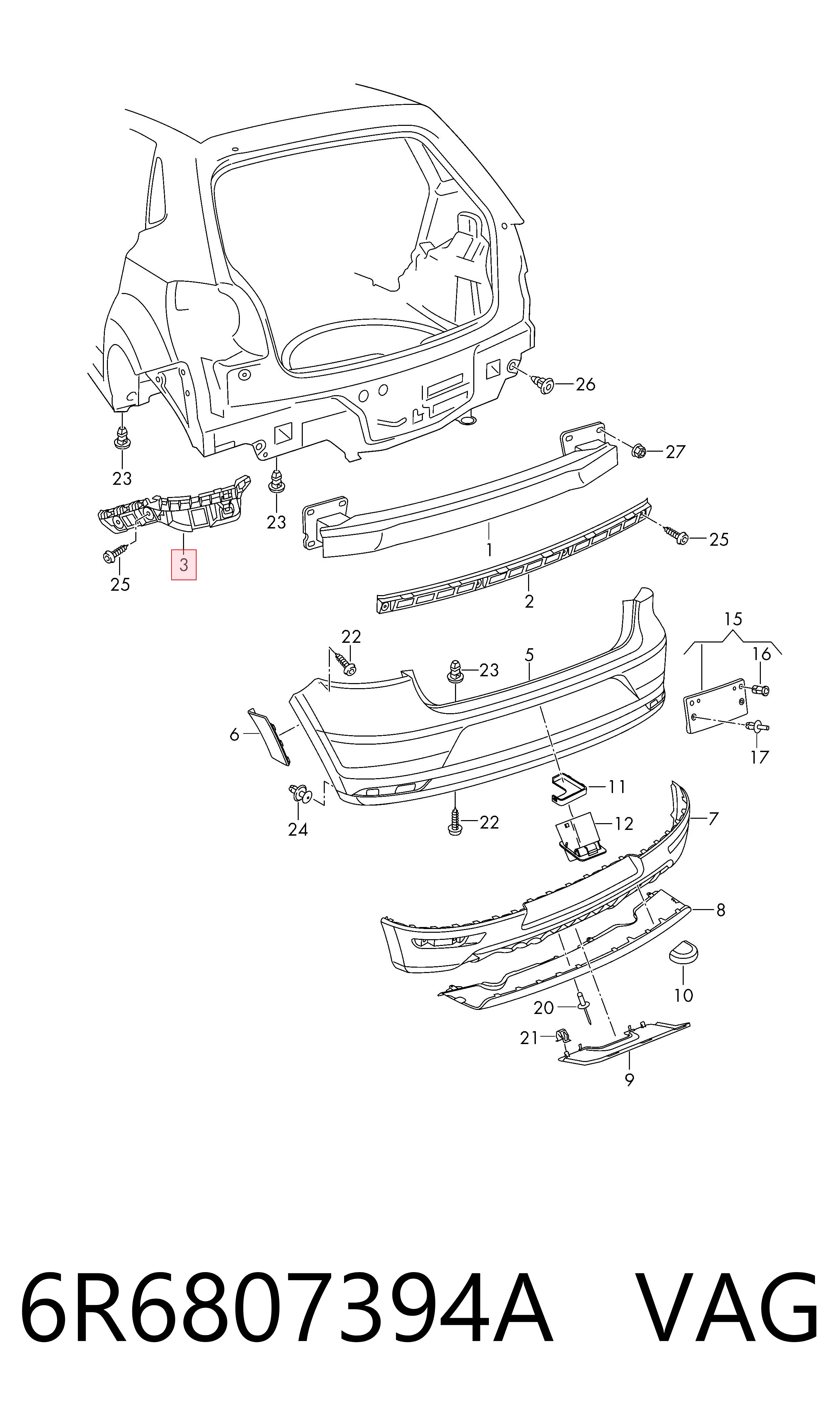 Comprar 6R6807394A VAG Soporte del parachoques trasero derecho