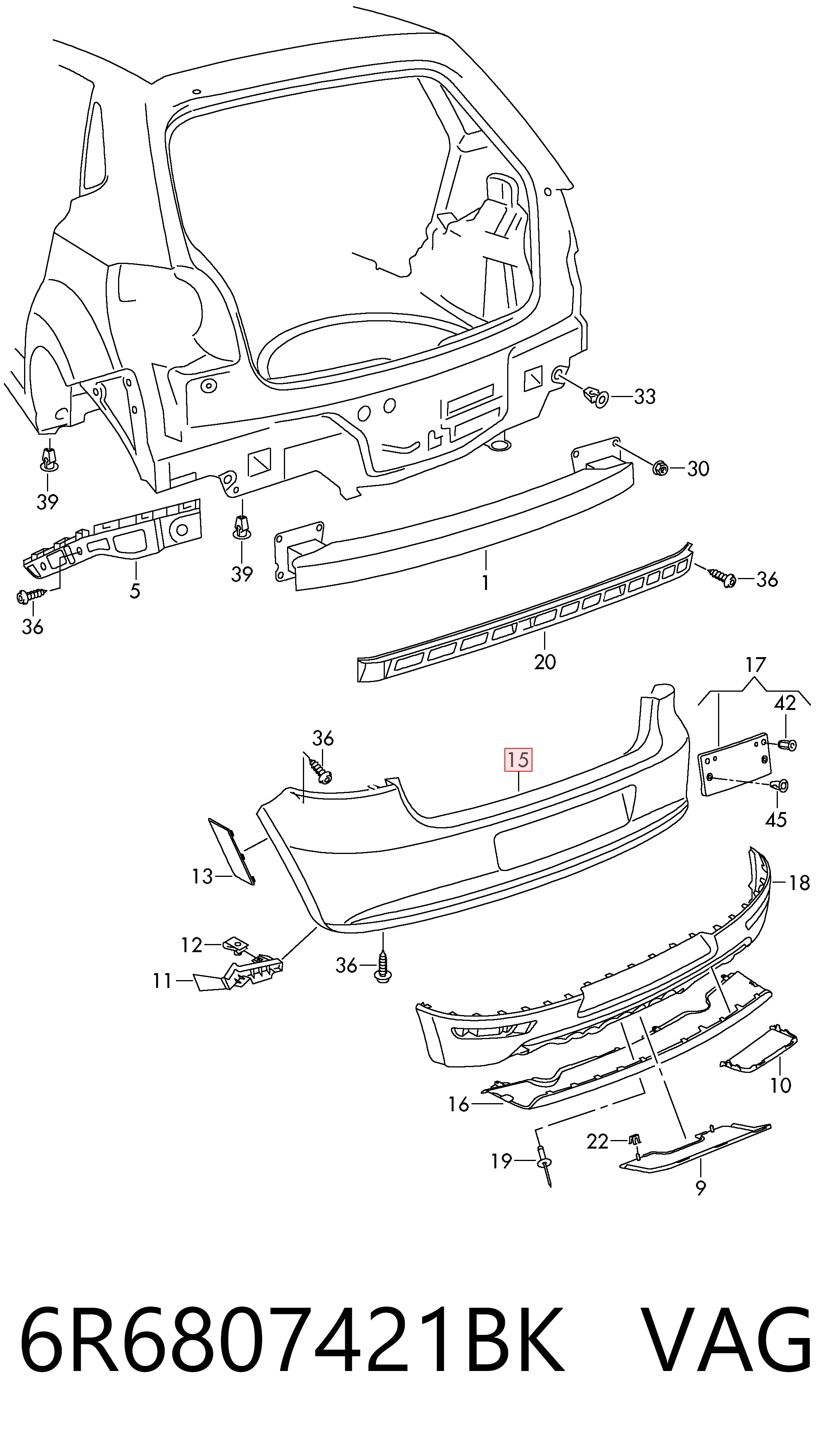 6R6807421BK VAG Defensa trasero
