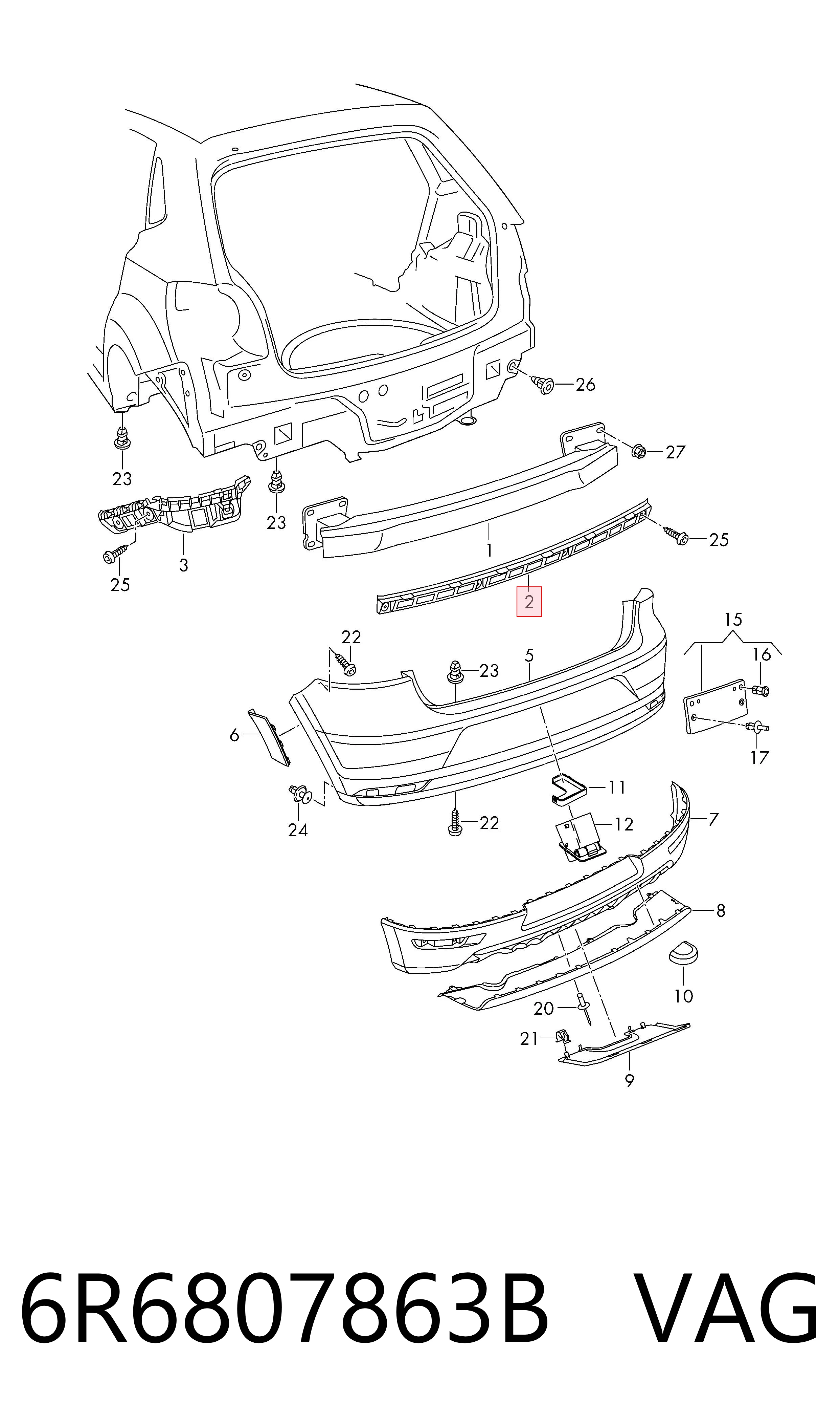 Comprar 6R6807863B VAG Soporte central del parachoques trasero