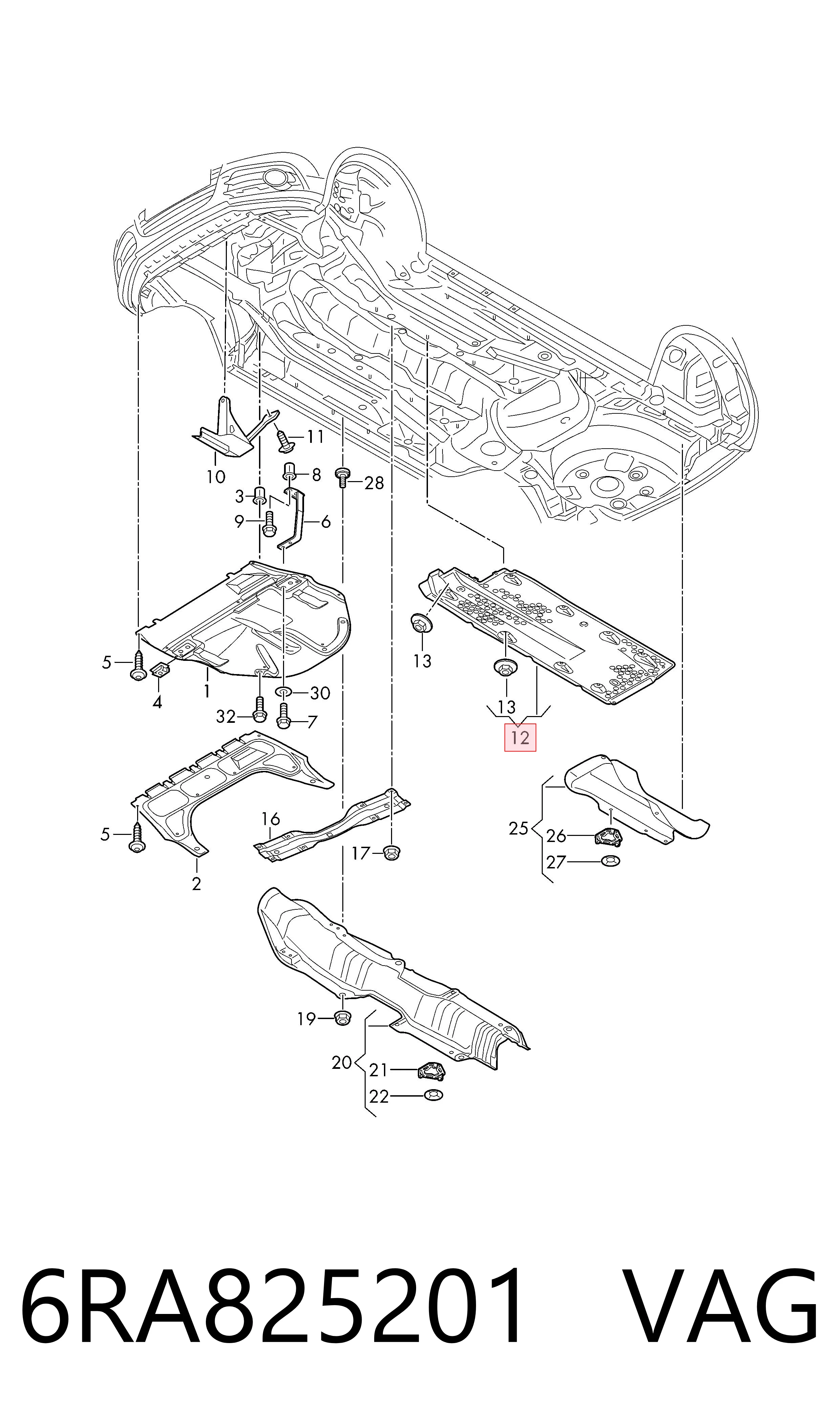 6RA825201 VAG Protección inferior trasera izquierda