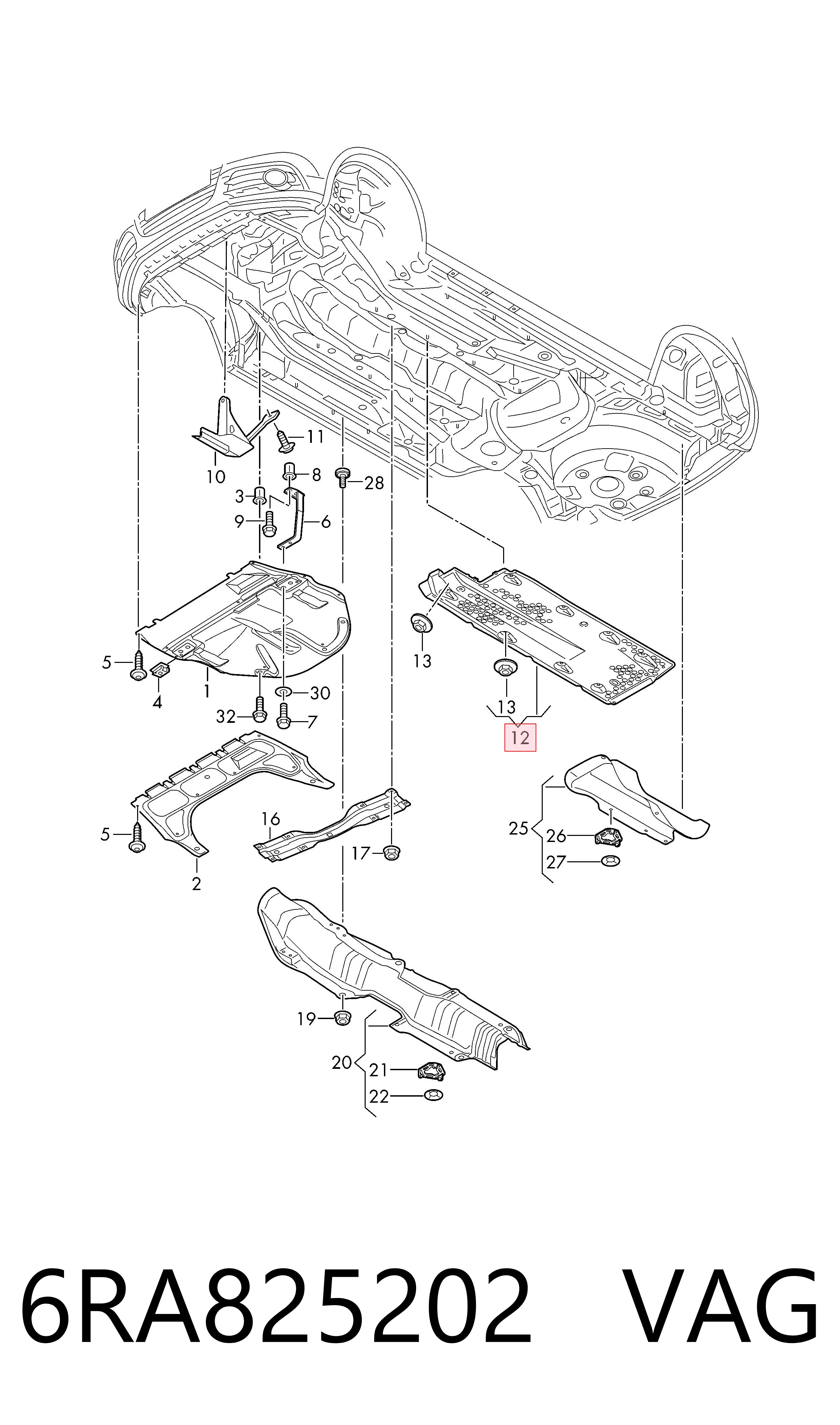 6RA825202 VAG Protector de bajos delantero derecho
