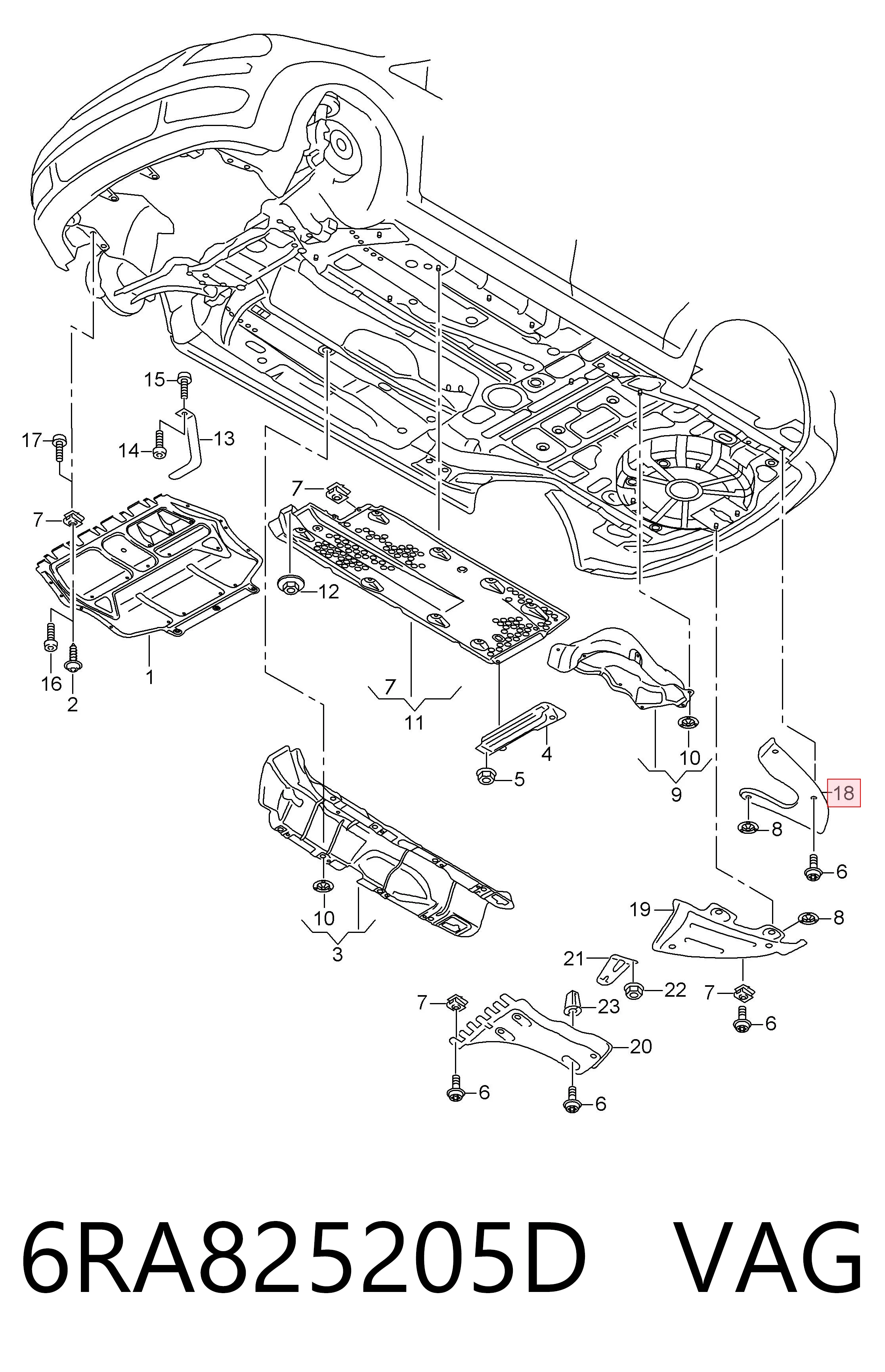 6RA825205D VAG Protección inferior trasera izquierda