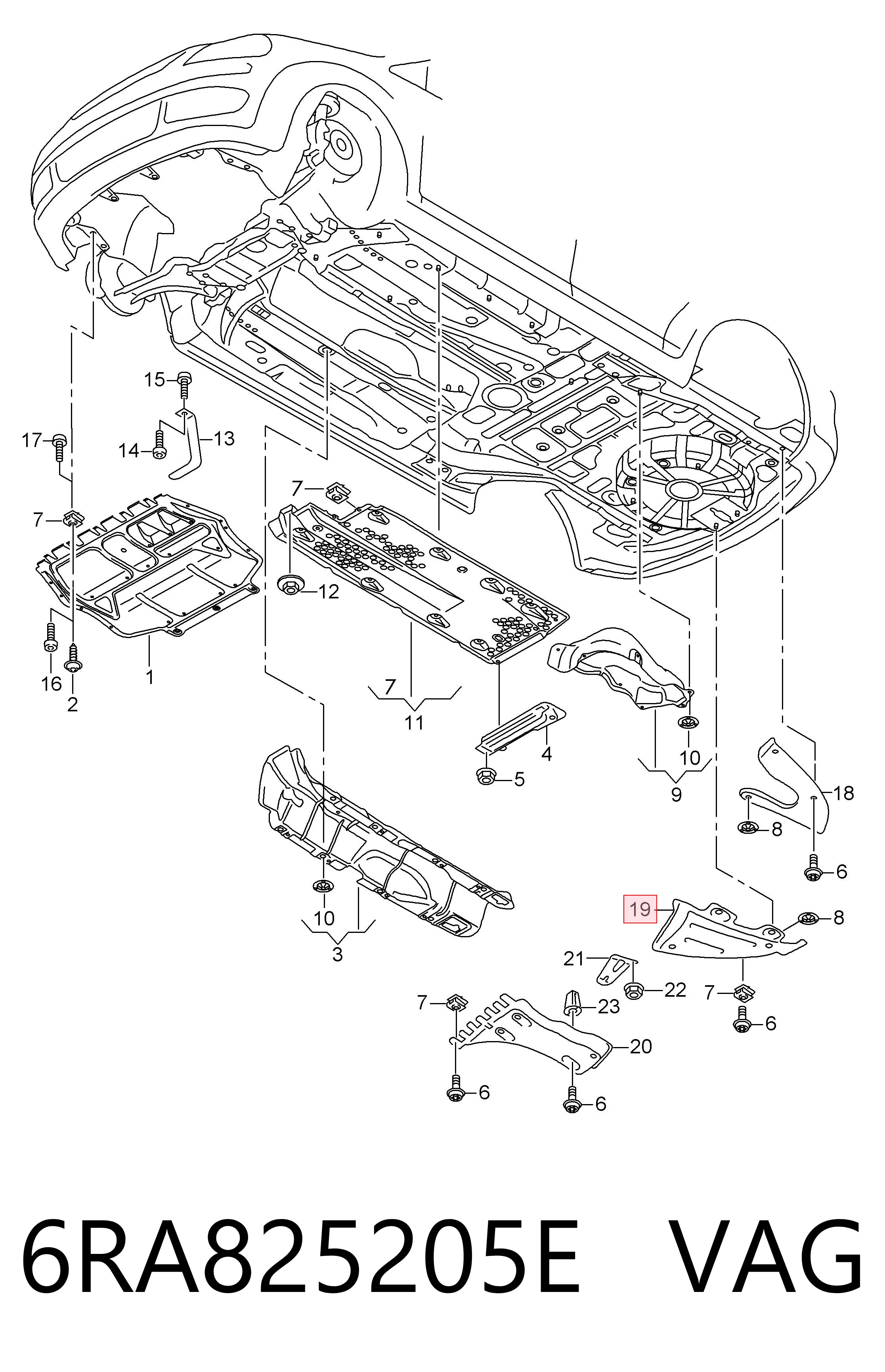 6RA825205E VAG Protección inferior trasera derecha
