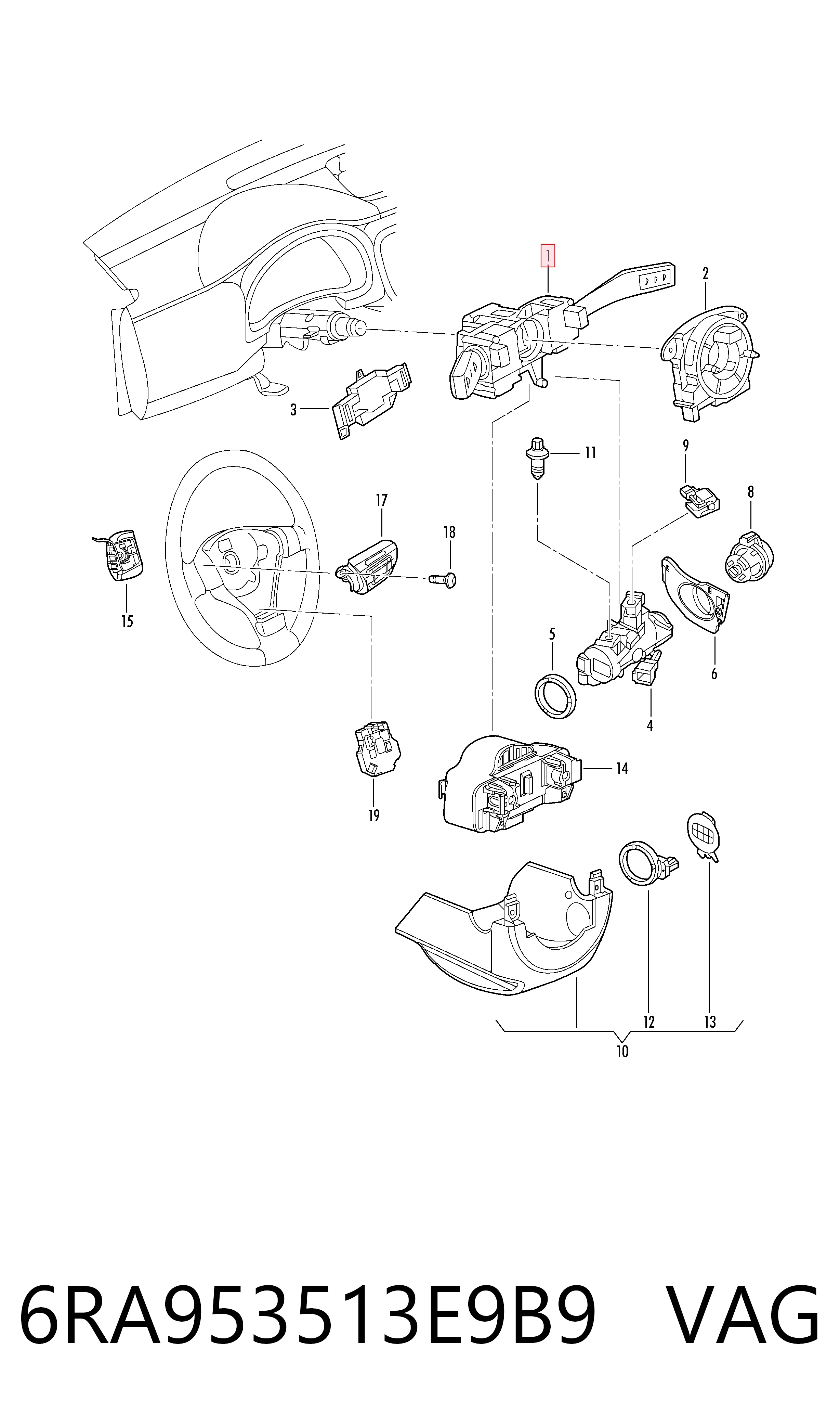 Conmutador columna dirección para Skoda Rapid NH3, NK3, NK6