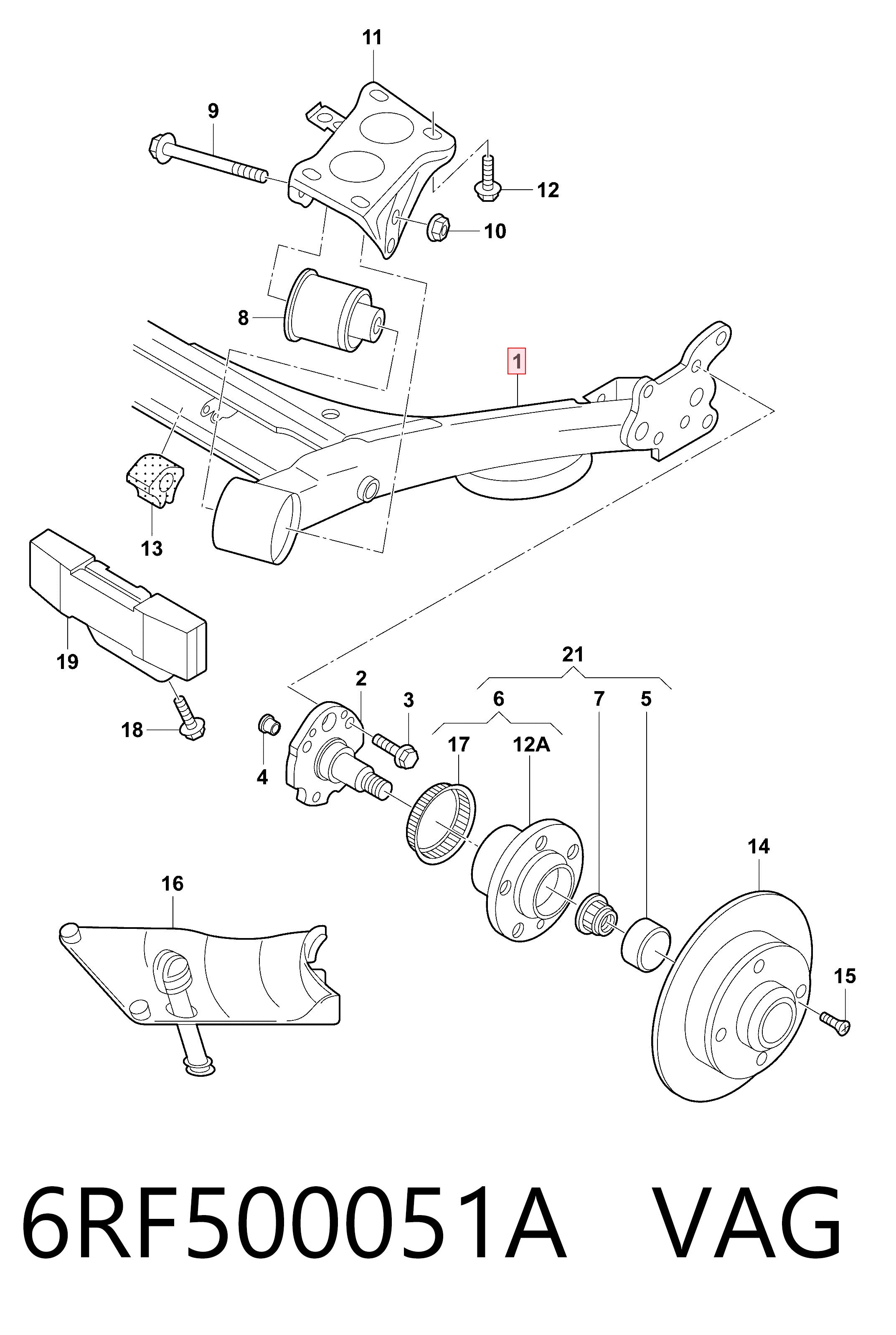 6RF500051A VAG Subchasis trasero soporte motor