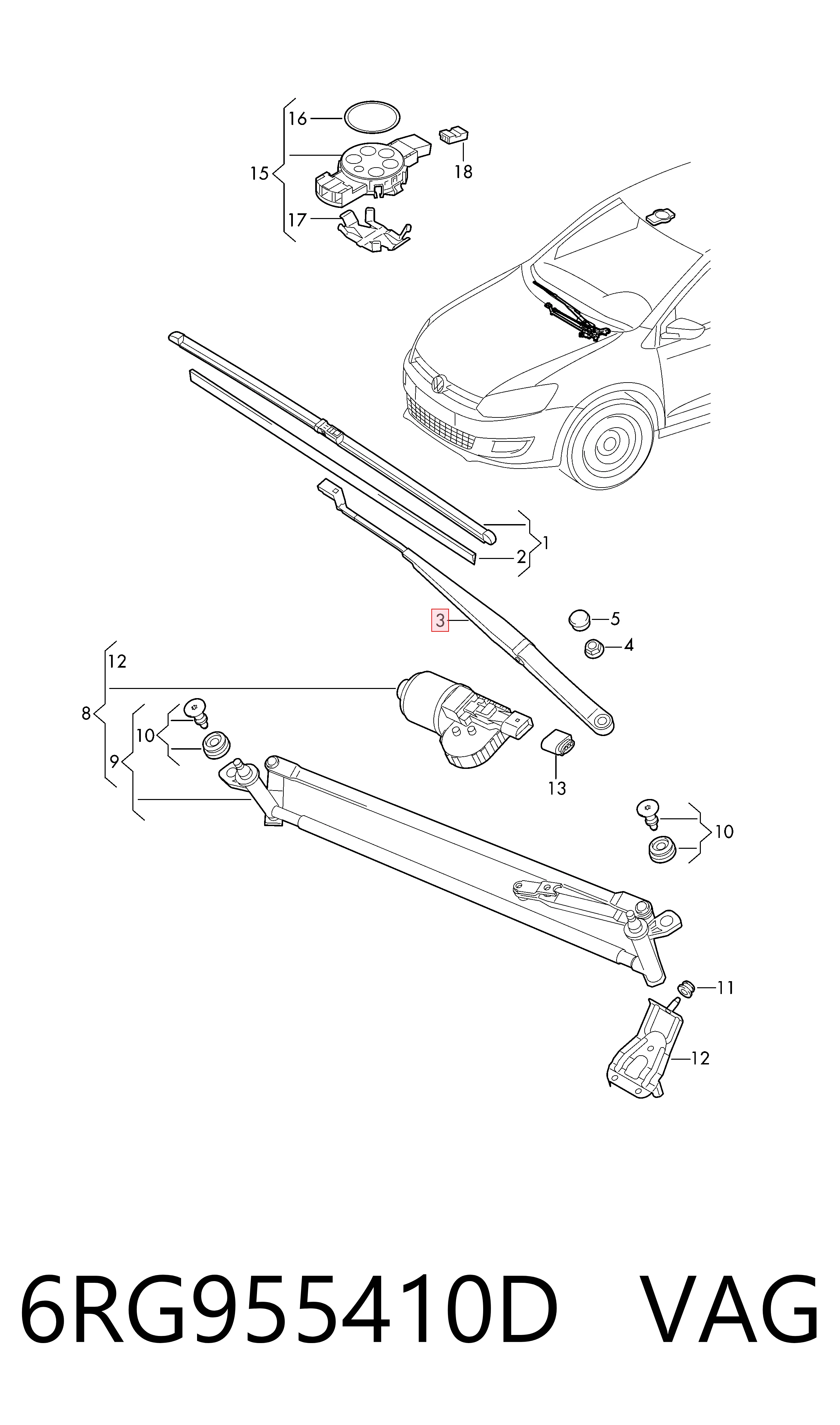 Brazo del limpiaparabrisas lavado de parabrisas para Volkswagen Polo V 6R1, 6C1