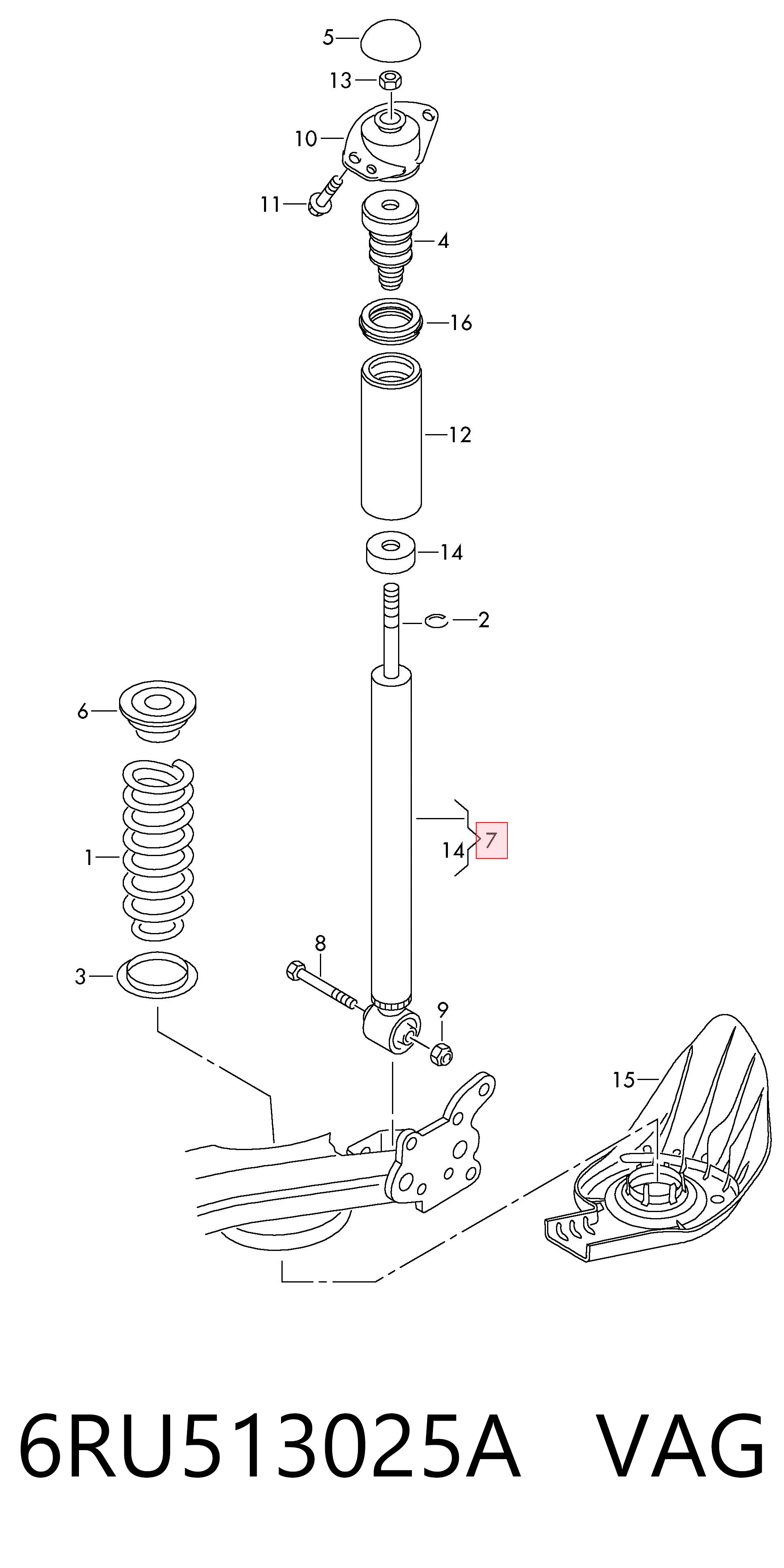 Amortiguador trasero 6RU513025A VAG