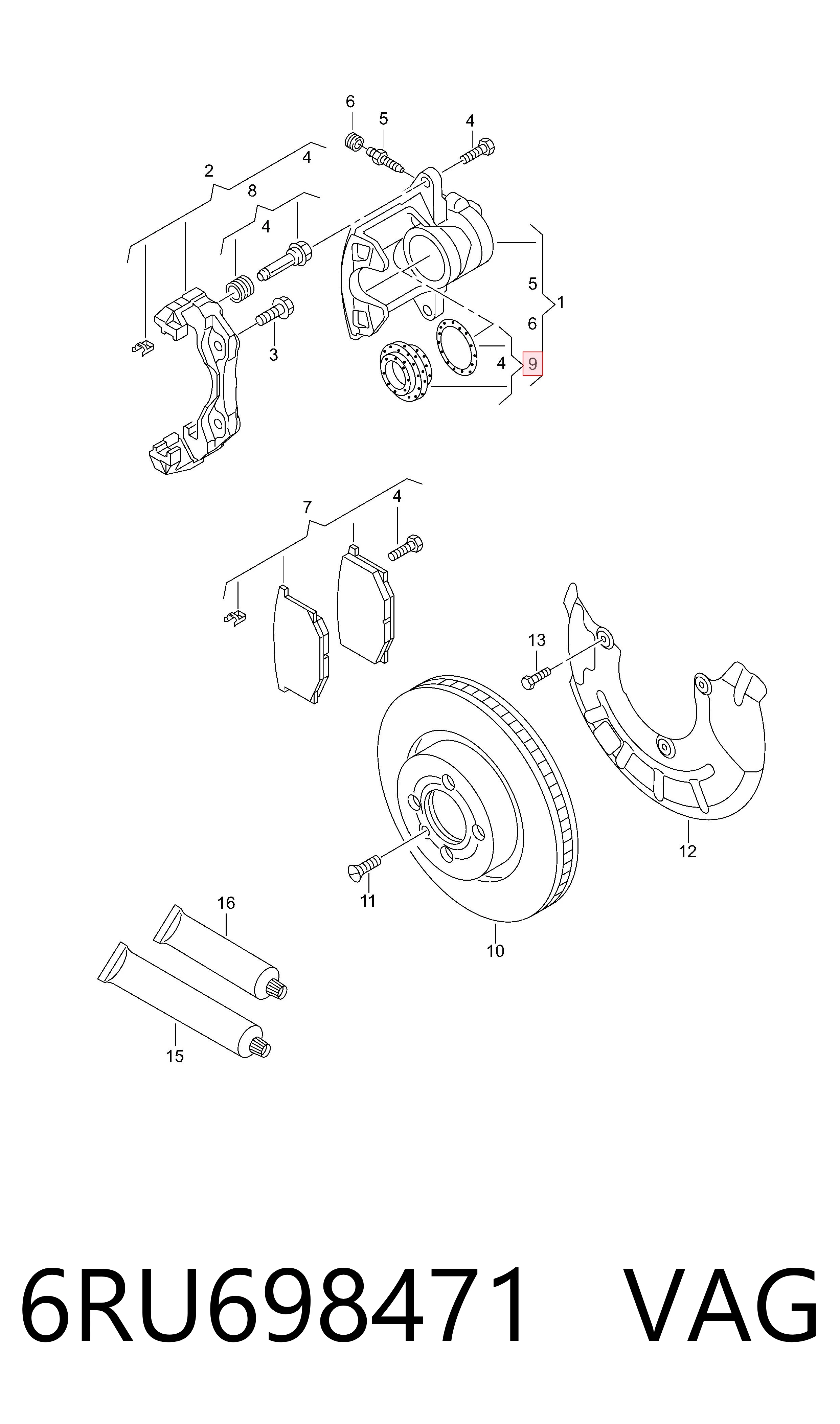 Kit de reparación, pinza de freno delantero VAG 6RU698471 precio, desde 8,51 EUR