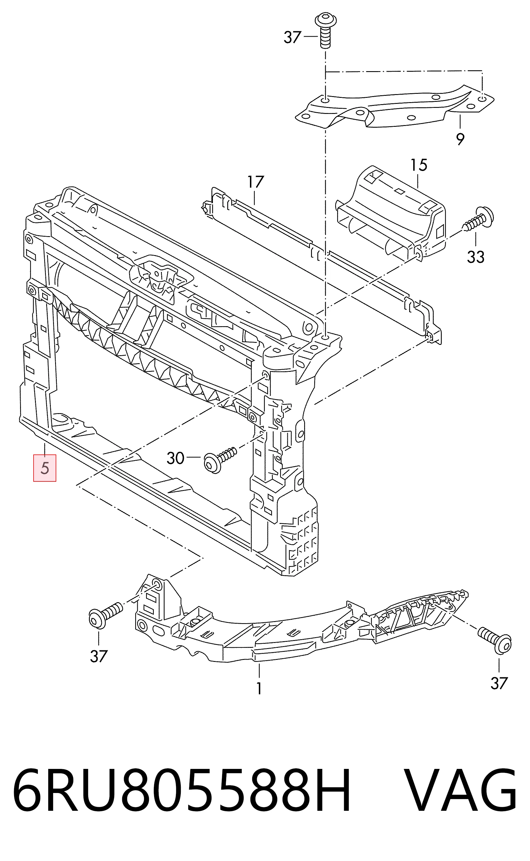 6RU805588H VAG Soporte de radiador completo (panel de montaje para foco)