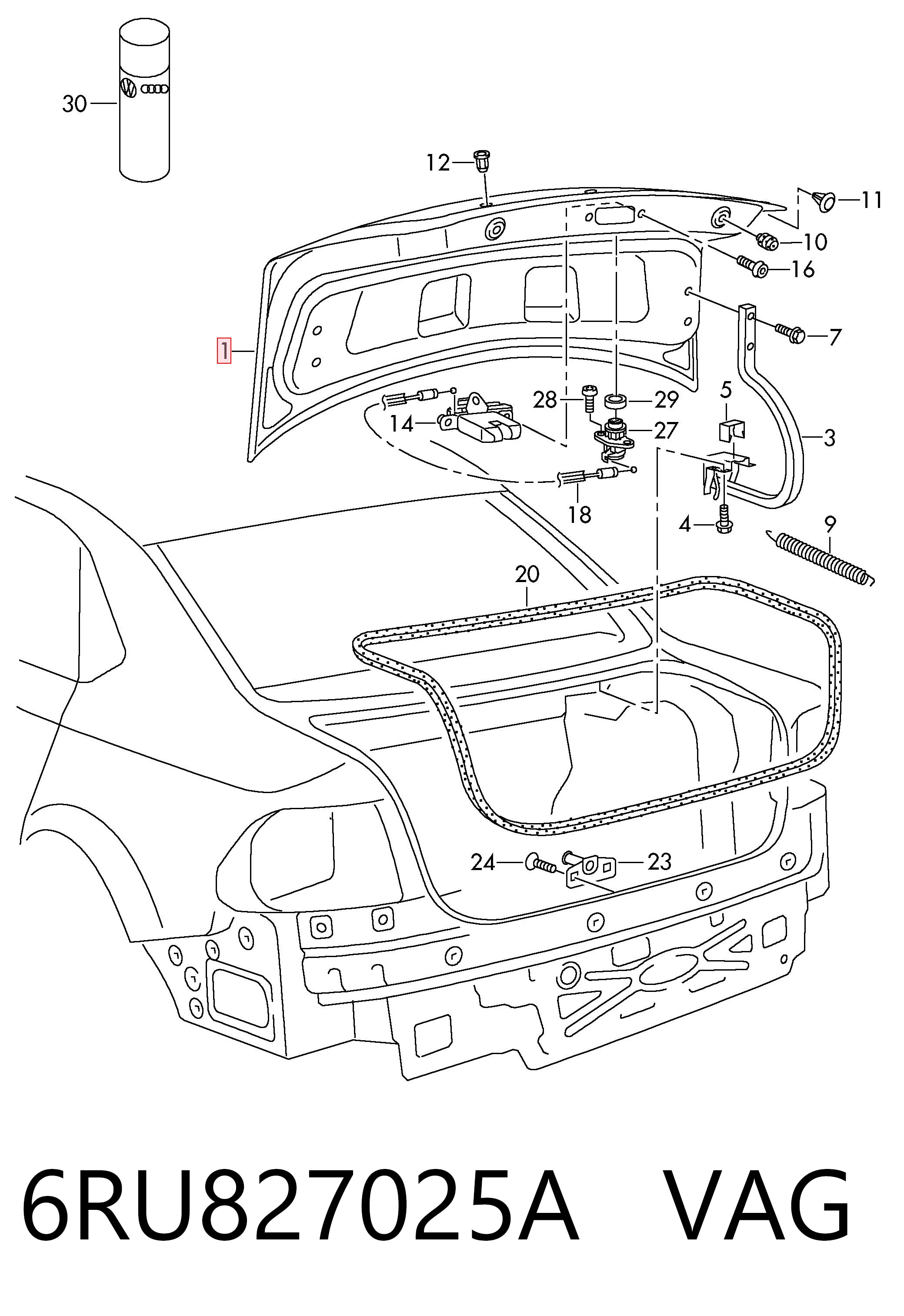 Tapa de maletero para Volkswagen Polo V 6R1, 6C1