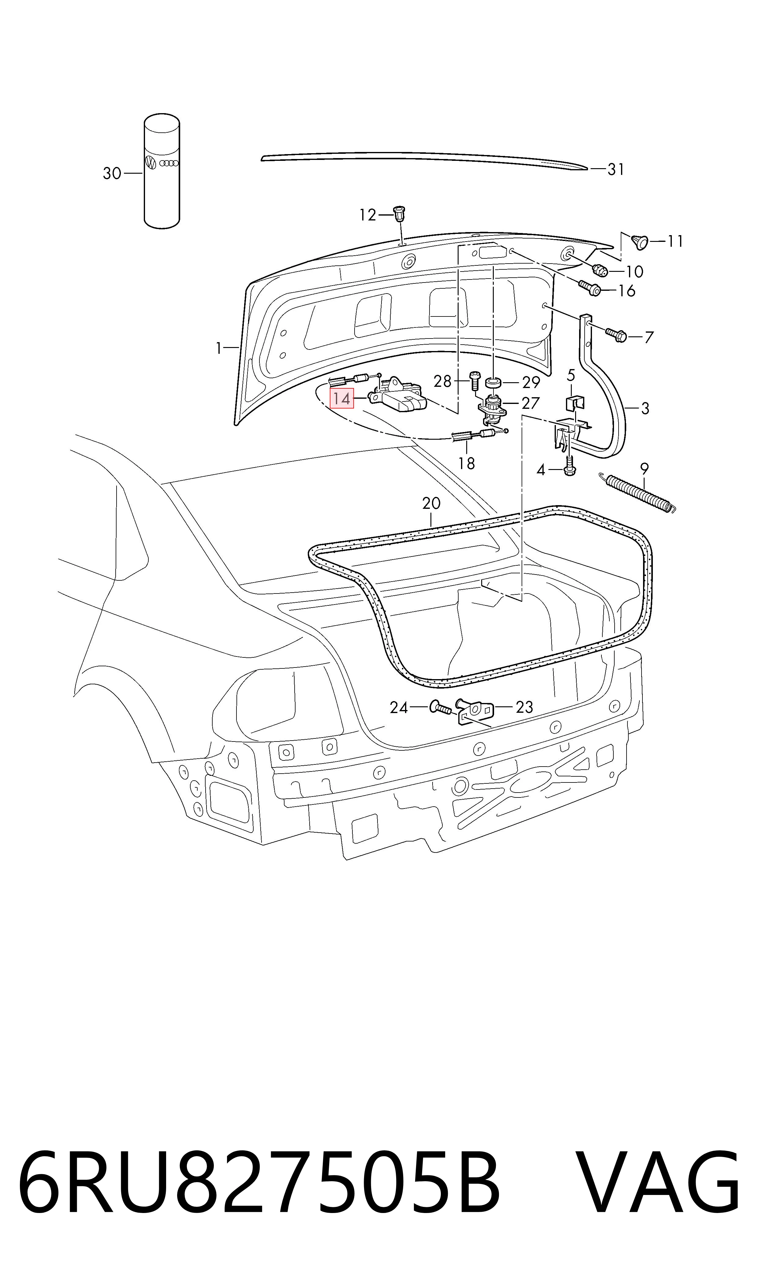Cerradura de tapa de maletero 6RU827505B VAG