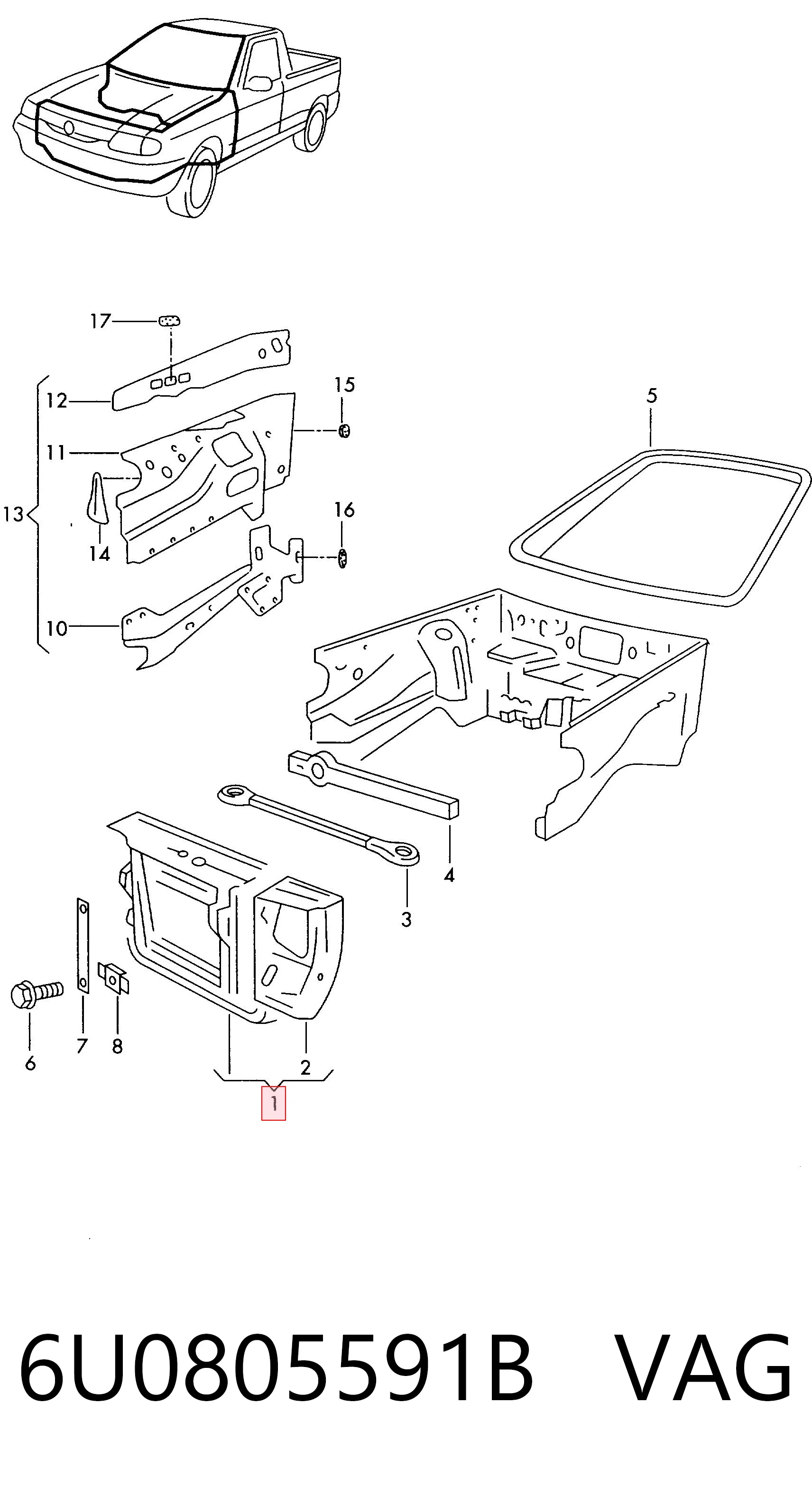 Soporte de radiador completo (panel de montaje para foco) Skoda Felicia II (1998-2001)