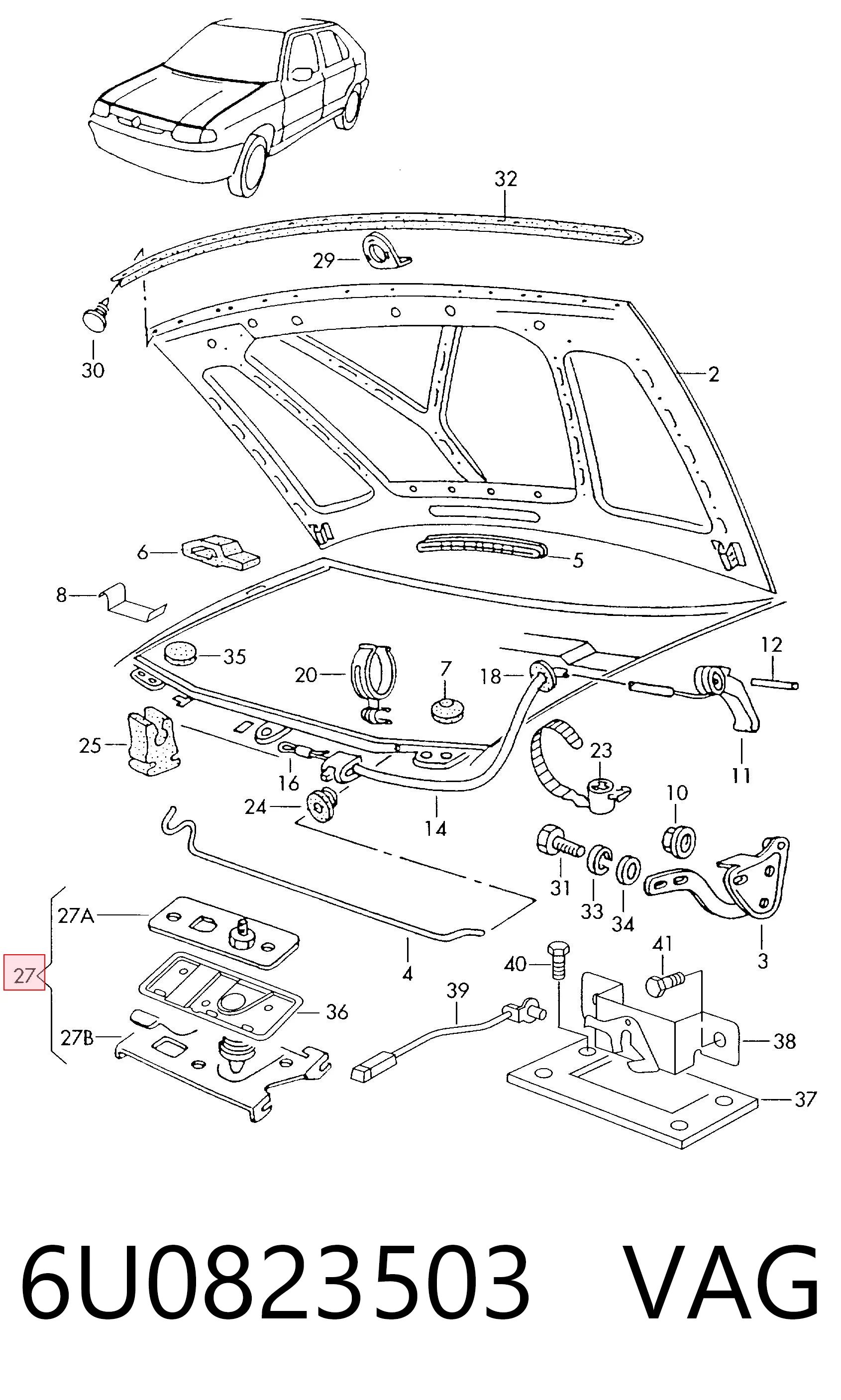 Cerradura de Capot para Skoda Felicia I 791, 6U1