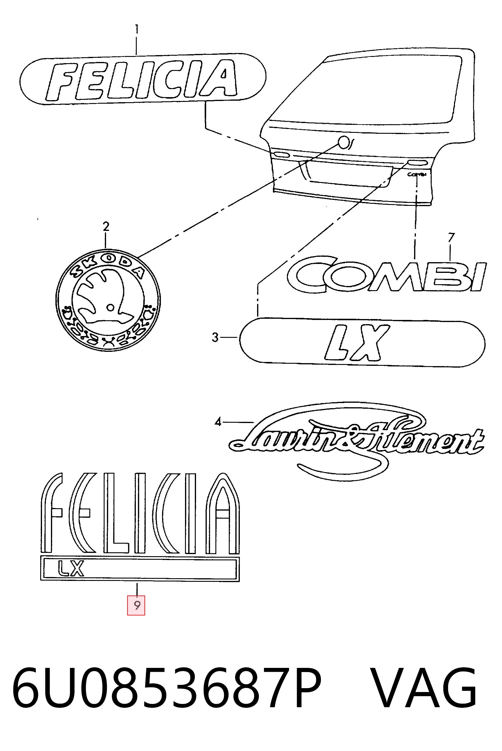 Comprar Emblema de tapa de maletero Skoda Felicia I 791, 6U1 a bajo precio