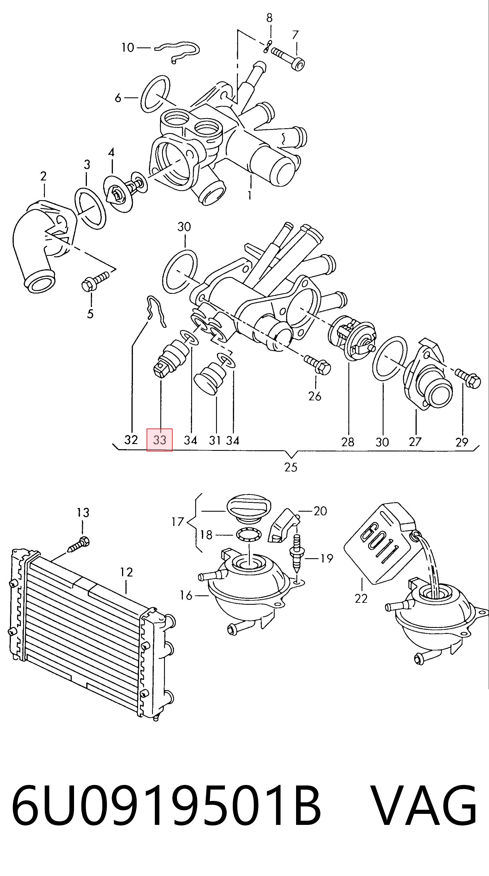 6U0919501B VAG Sensor temperatura refrigerante