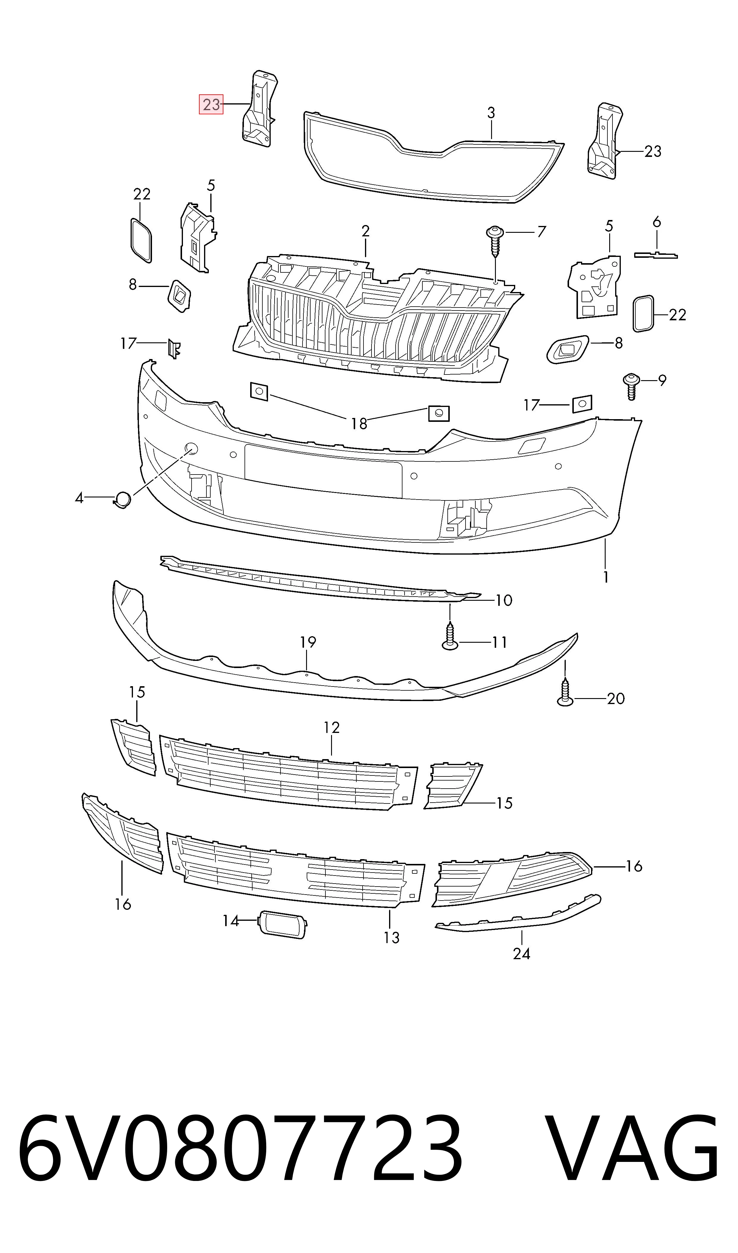 6V0807723 VAG Soporte de parrilla del radiador