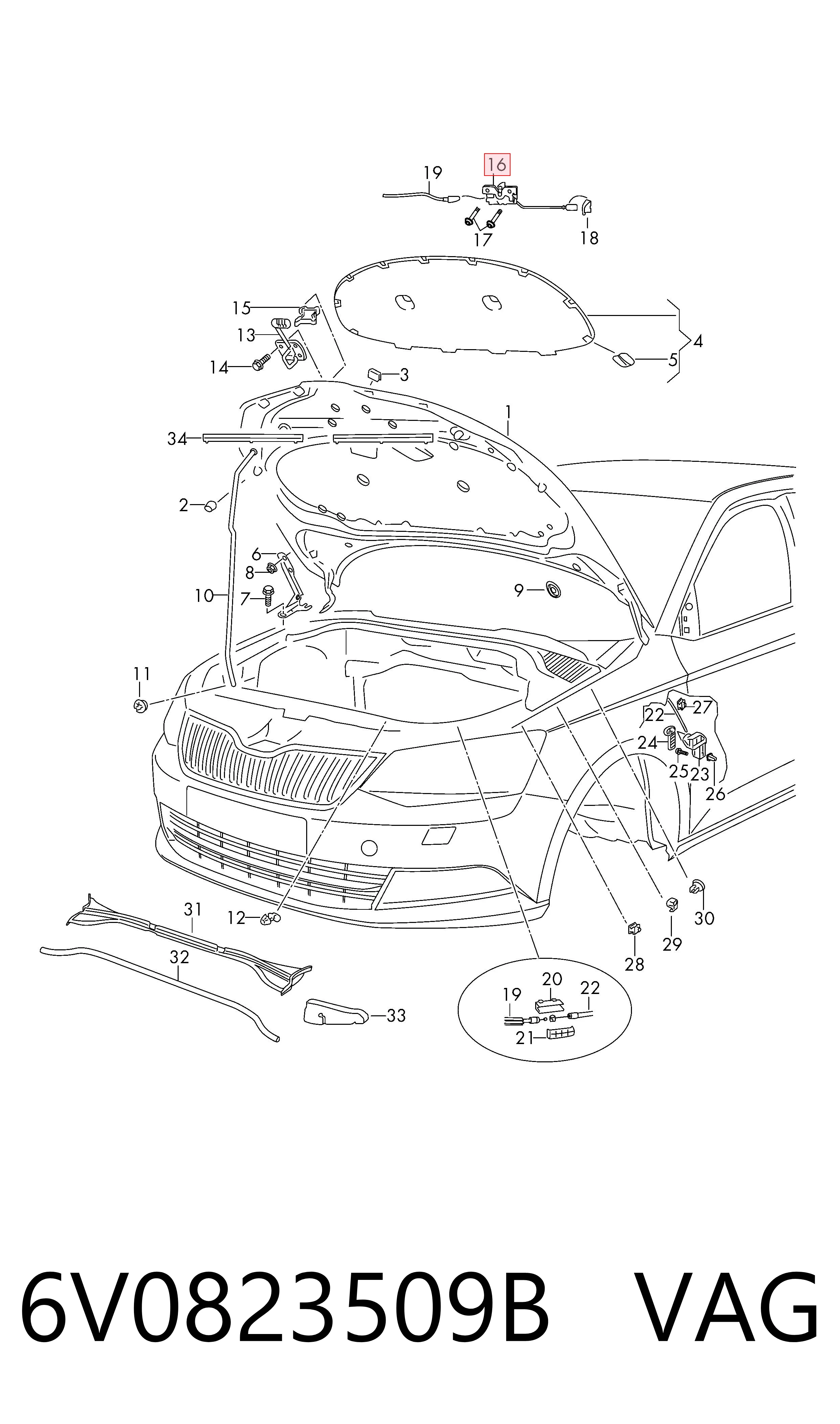 6V0823509B VAG Cerradura de Capot