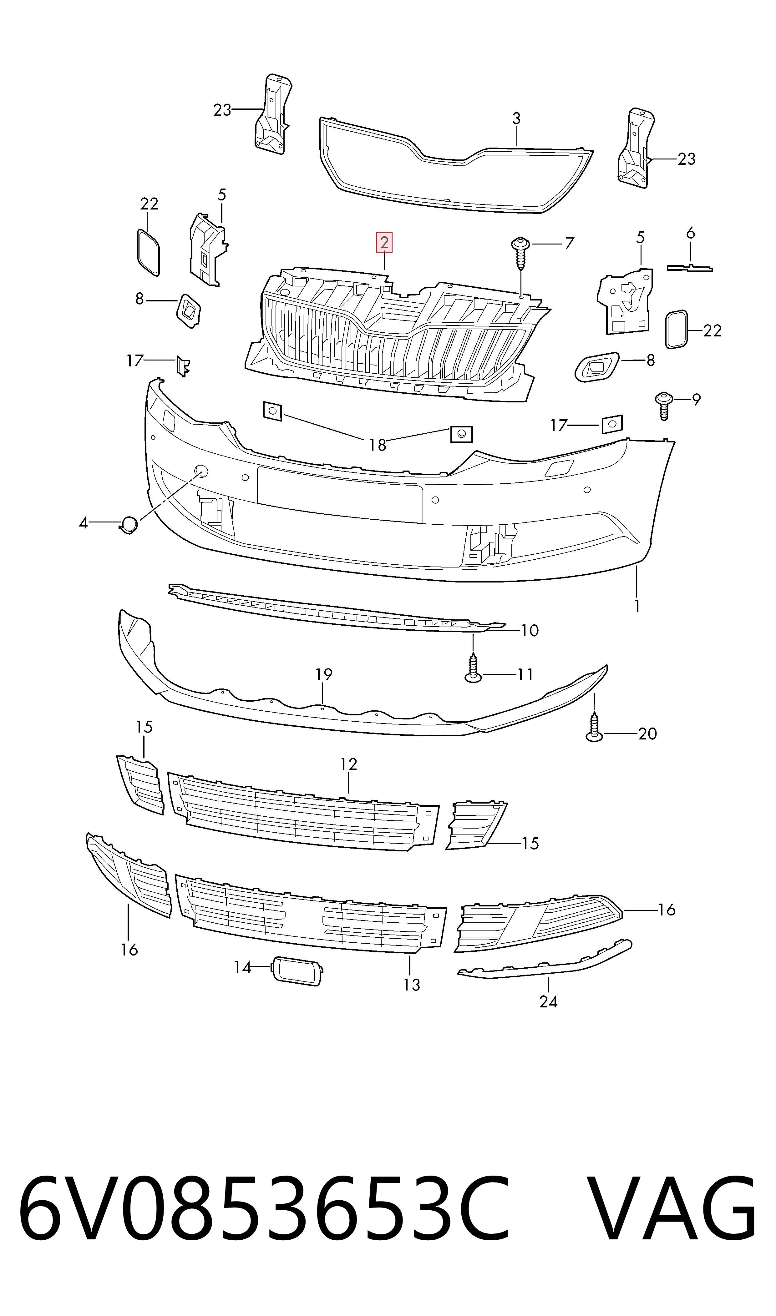Parrilla del radiador 6V0853653C VAG