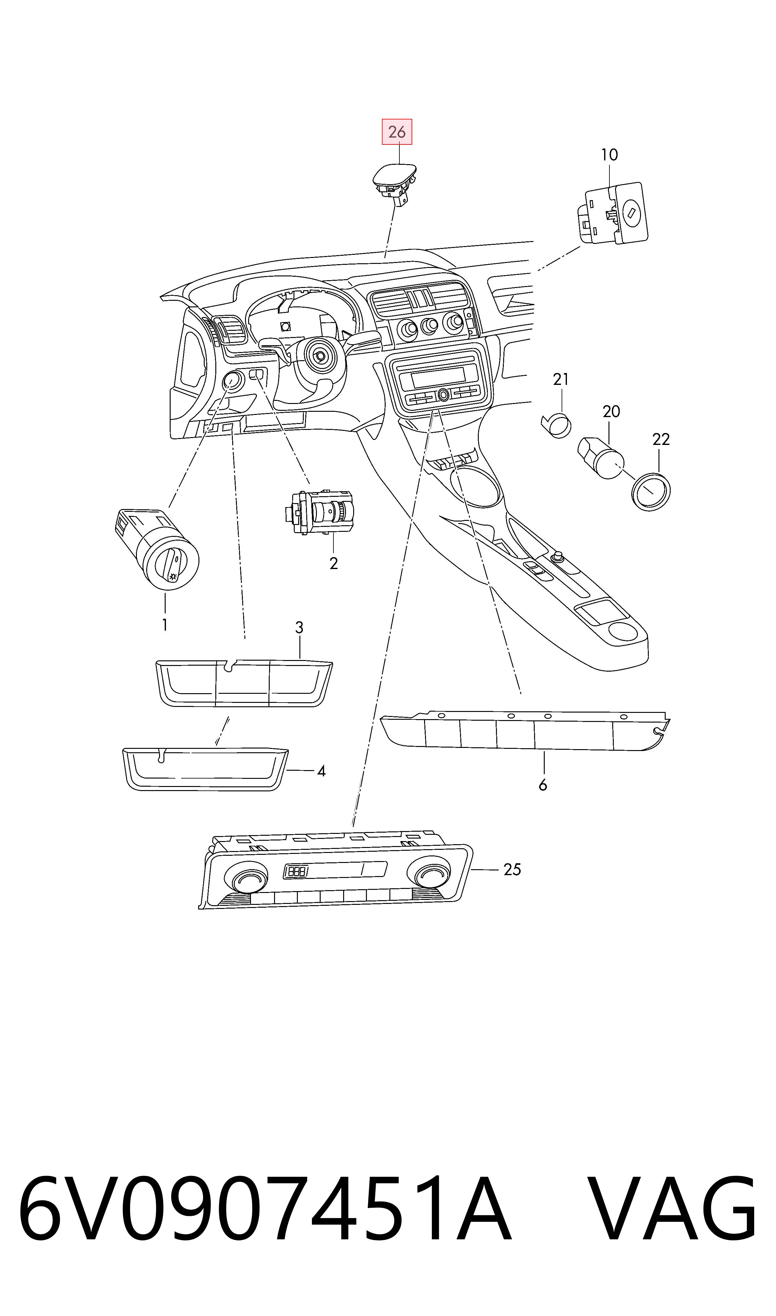 6V0907451A VAG Sensor de luz interior