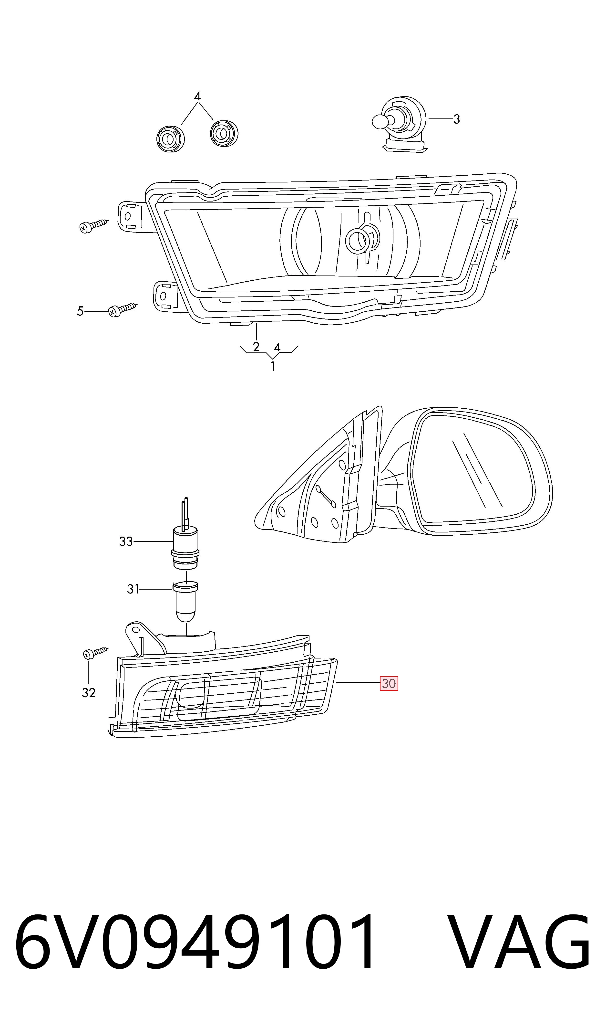 6V0949101 VAG Luz intermitente de espejo retrovisor izquierdo