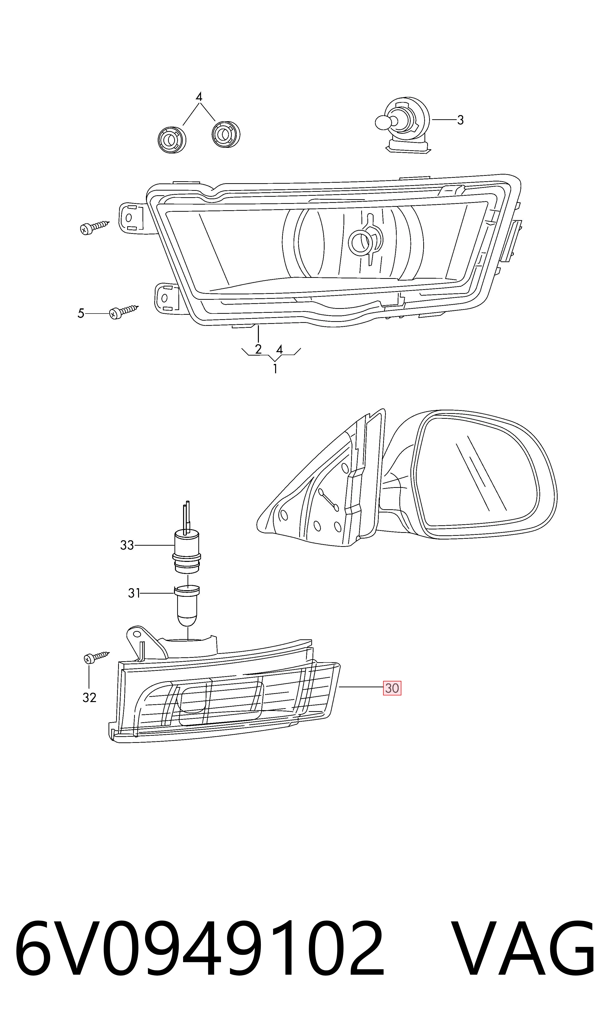 6V0949102 VAG Luz intermitente del espejo retrovisor derecho