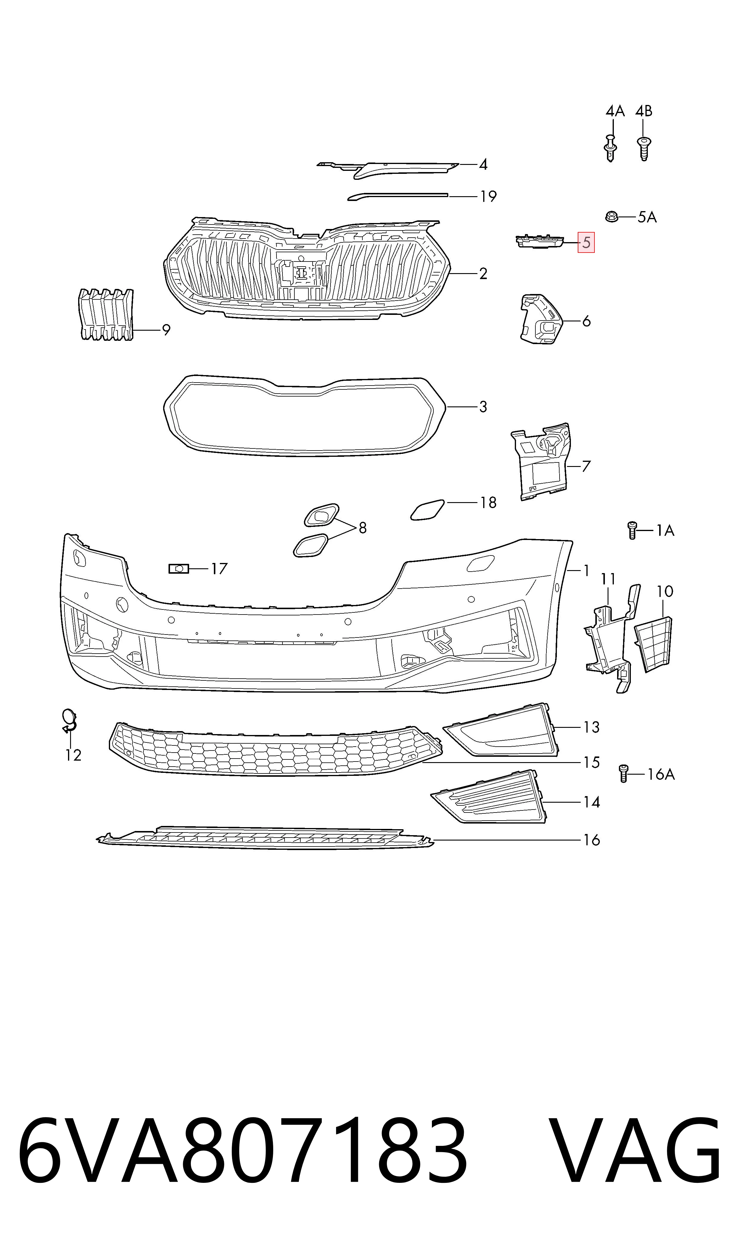 6VA807183 VAG Soporte delantero izquierdo para aleta delantera