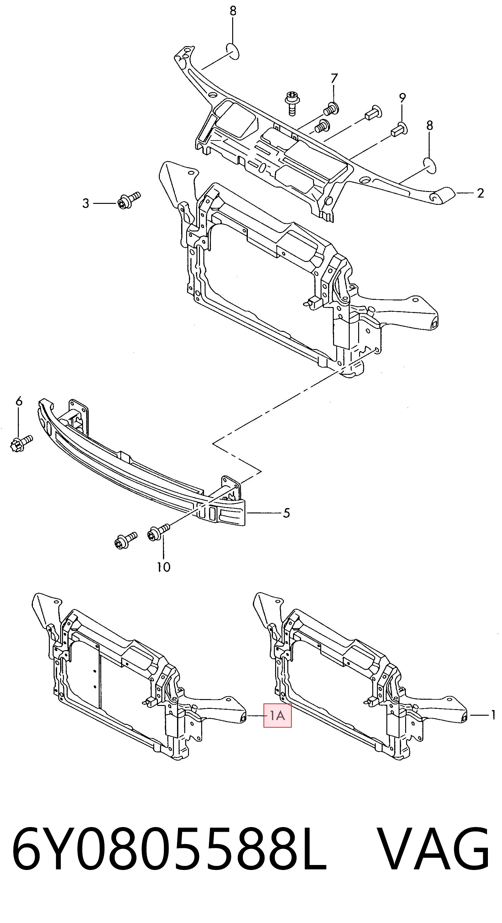 6Y0805588L VAG Soporte de radiador completo (panel de montaje para foco)