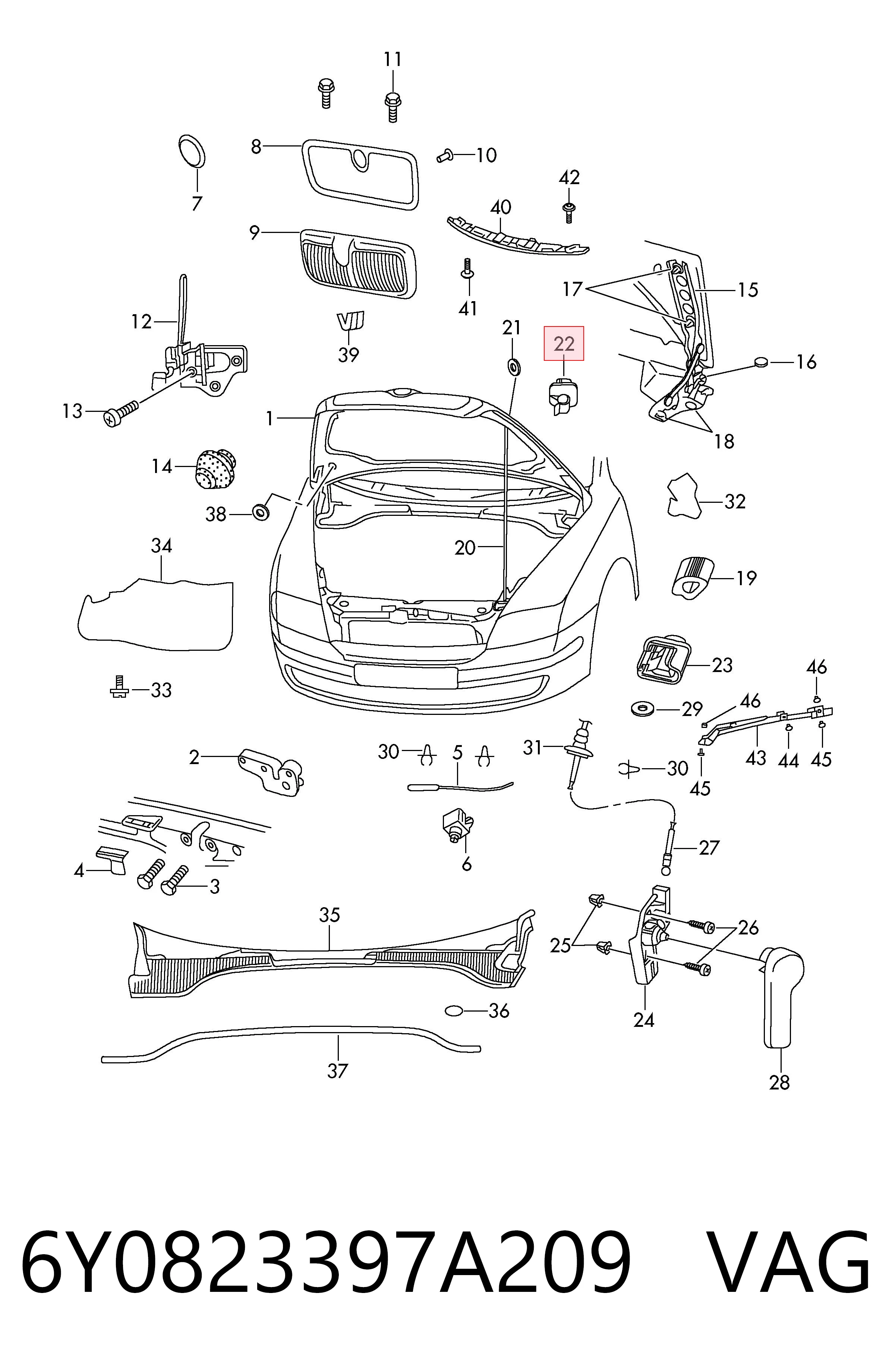 6Y0823397A209 VAG Fijador del soporte del capó