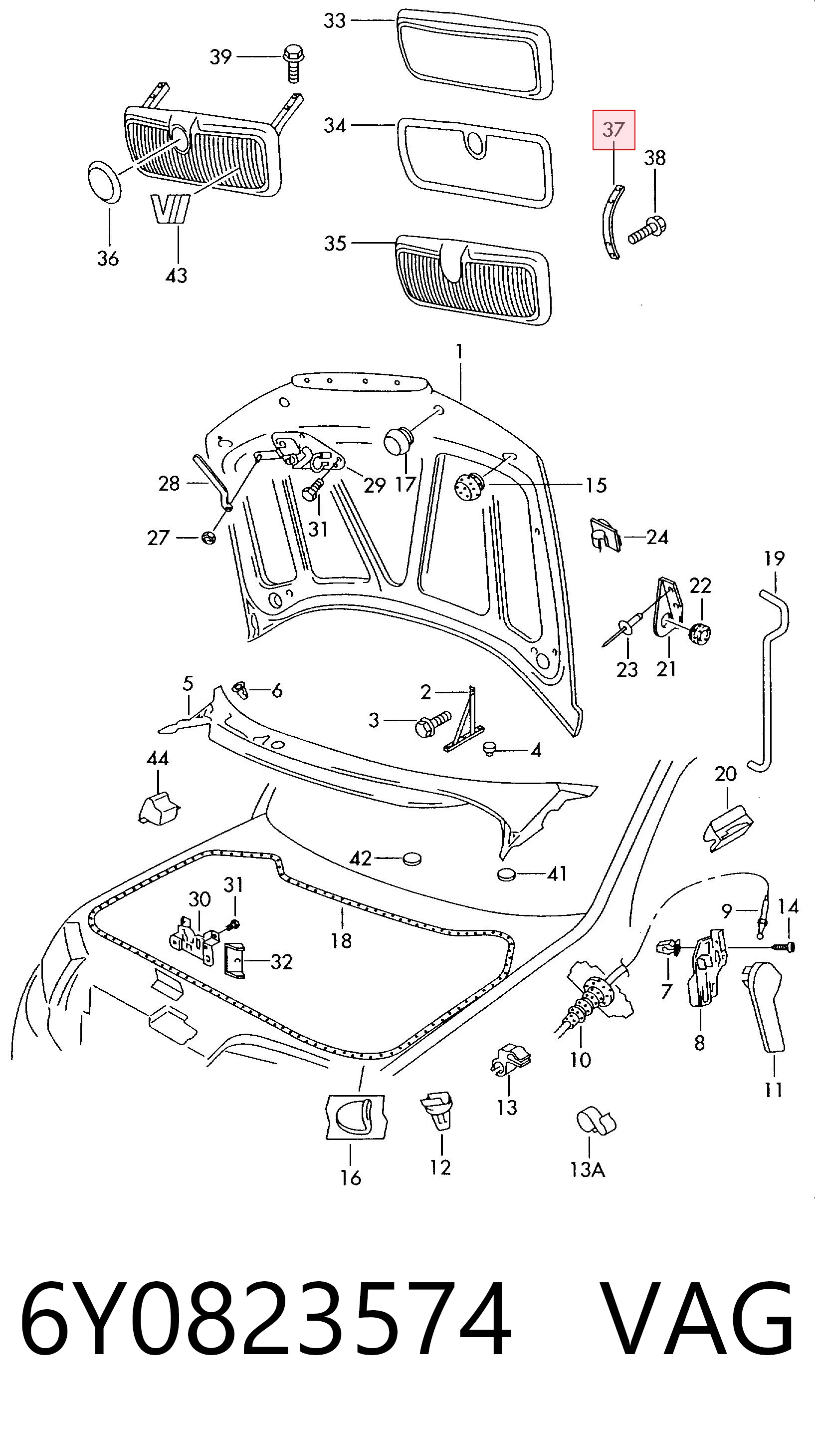 6Y0823574 VAG Soporte de parrilla del radiador