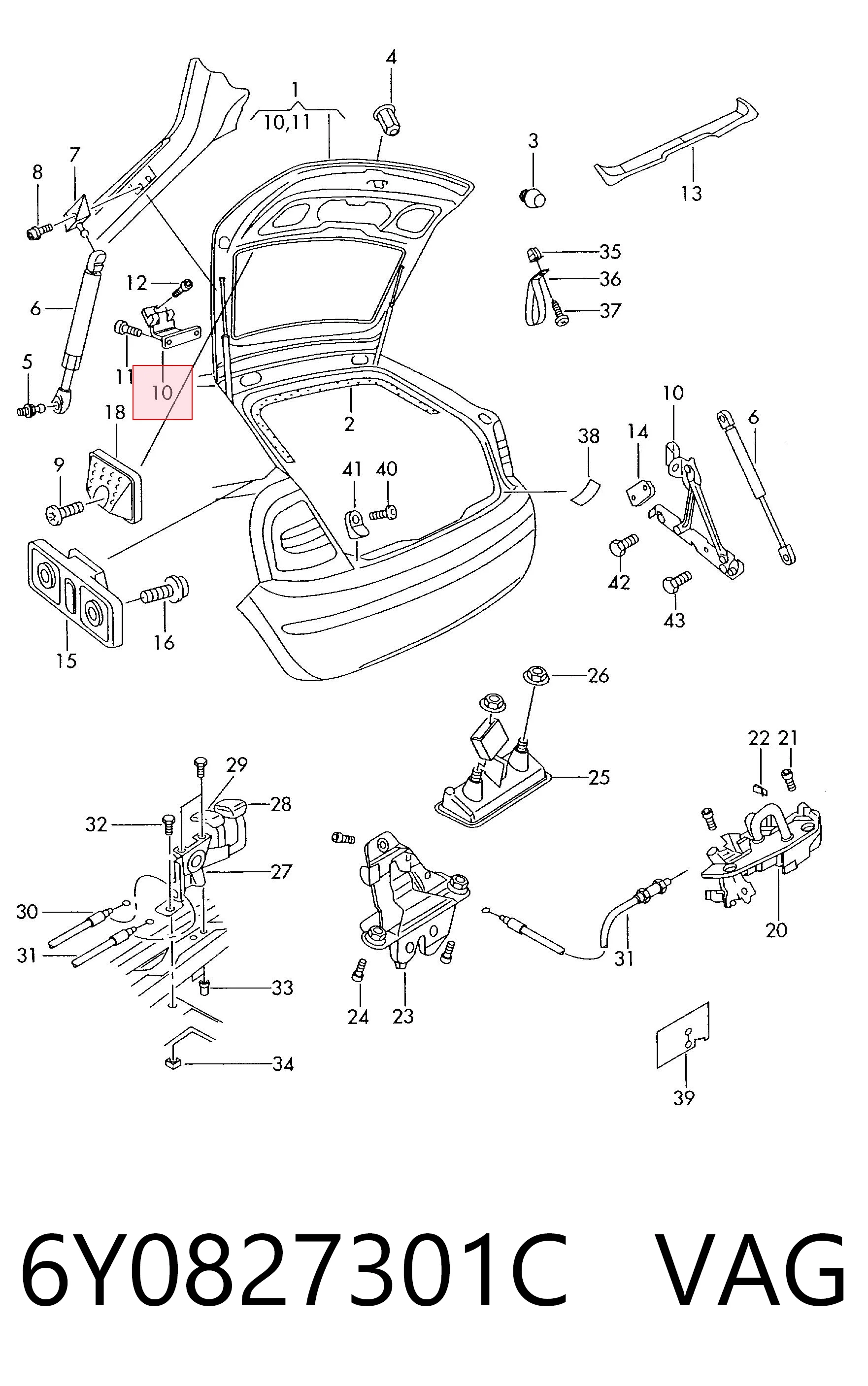 6Y0827301C VAG Bisagra de la tapa del maletero