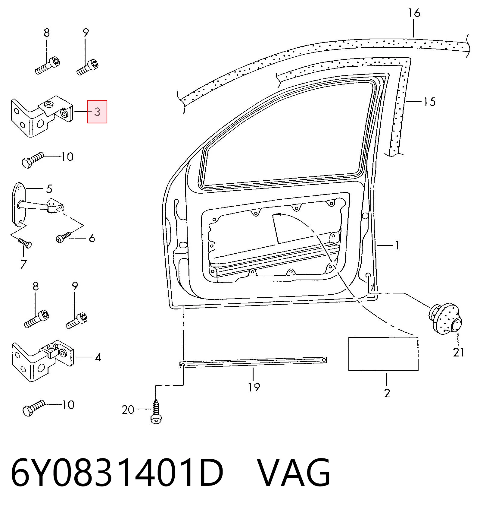 6Y0831401D VAG Bisagra de puerta delantera izquierda