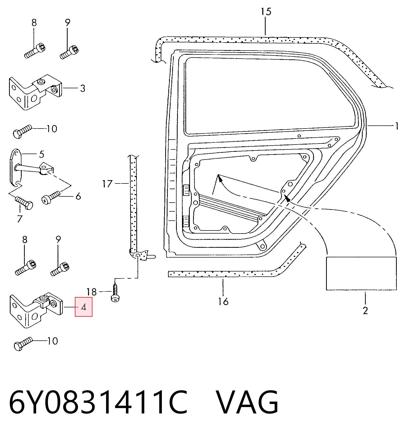 Bisagra de puerta delantera izquierda 6Y0831411C VAG