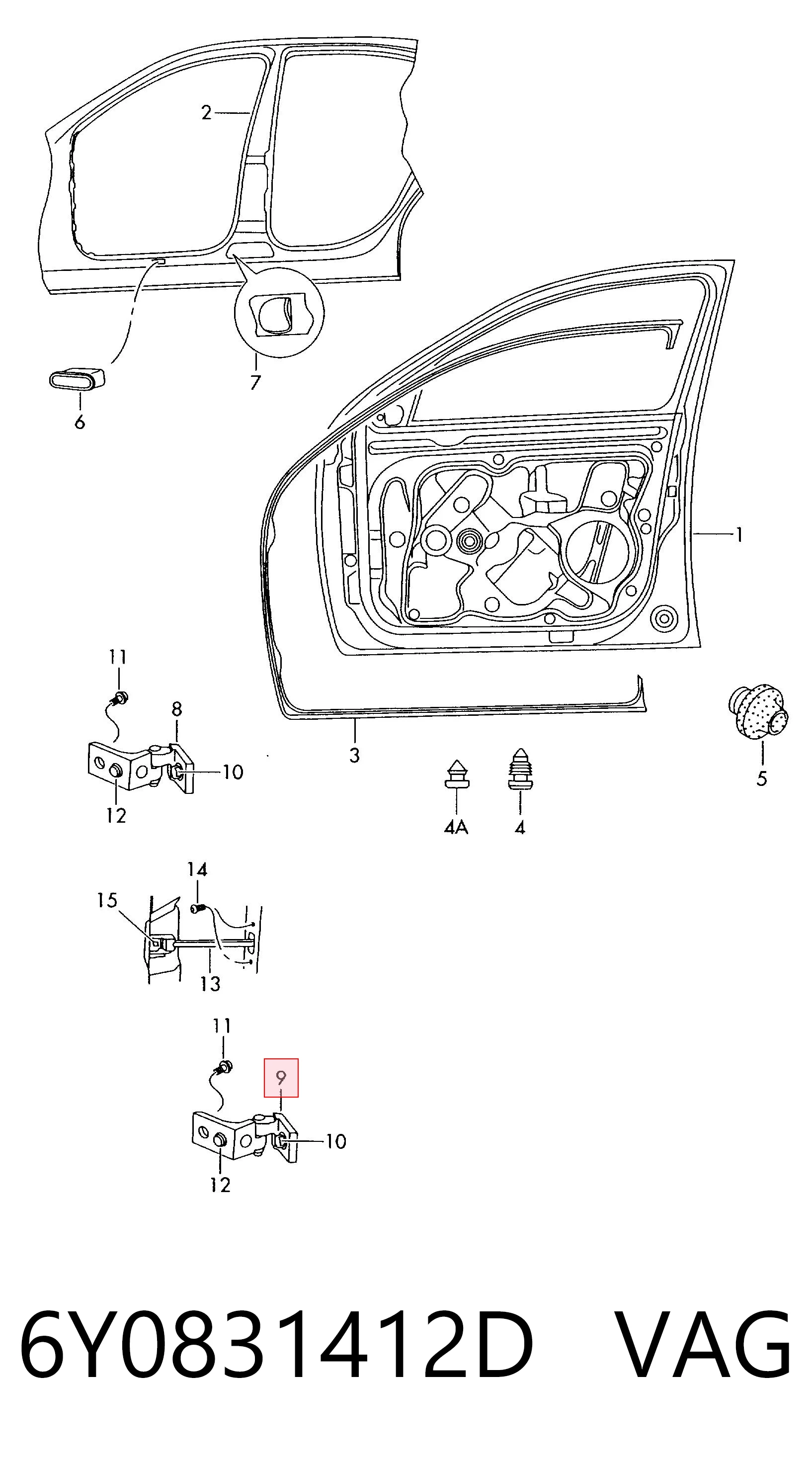 6Y0831412D VAG Bisagra de la puerta delantera derecha