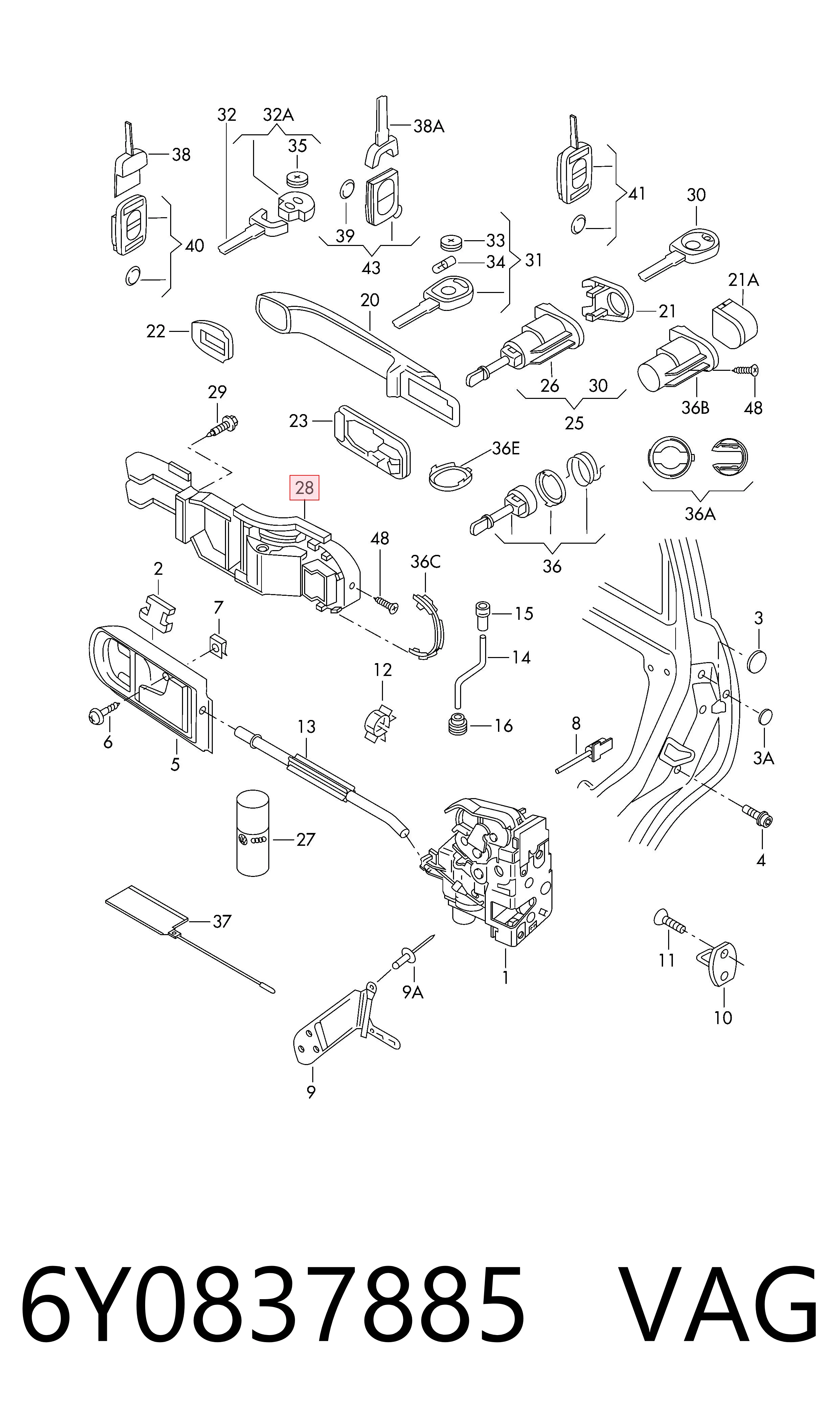 6Y0837885 VAG Soporte de manija exterior de puertas izquierdas