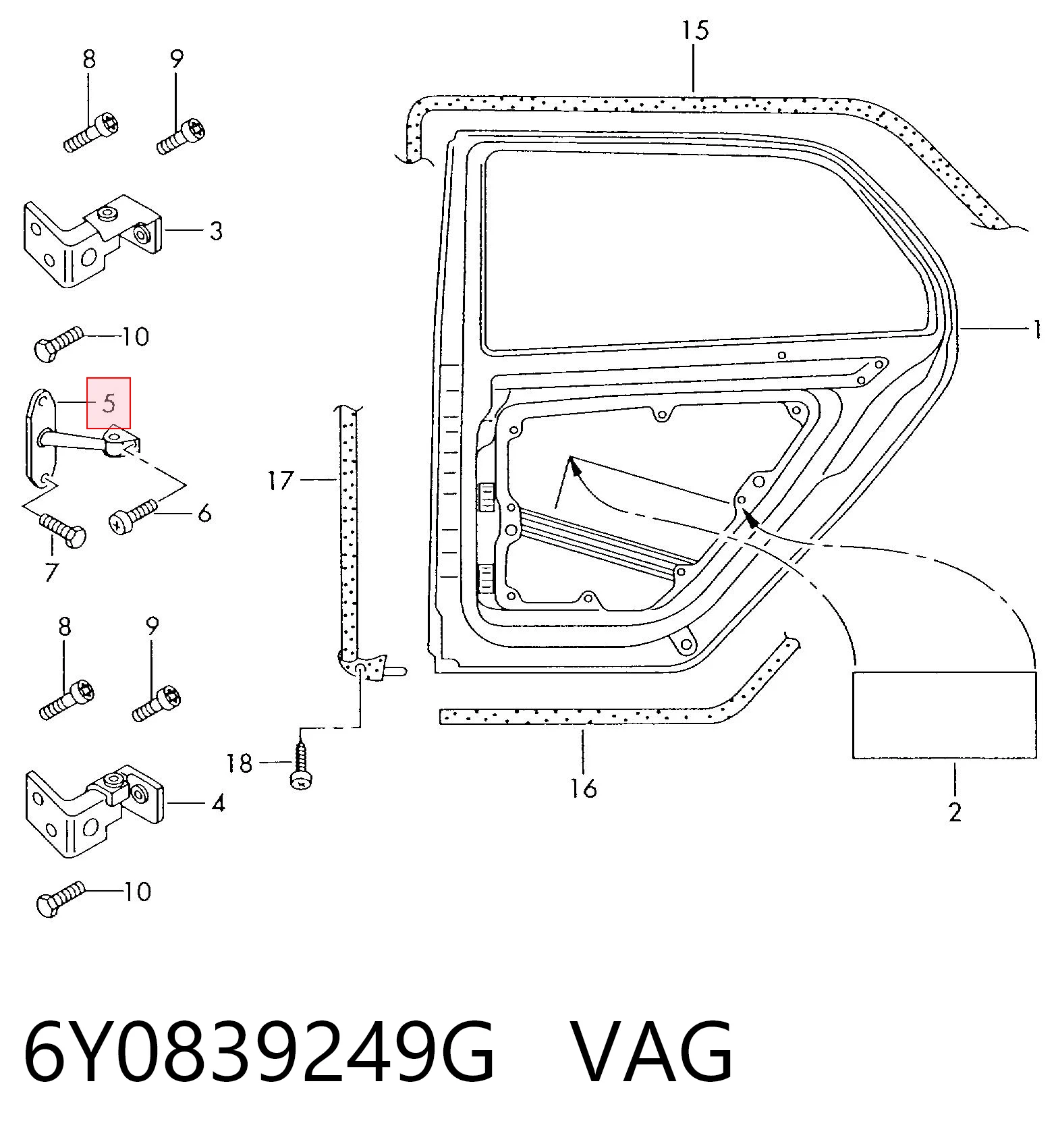6Y0839249G VAG Limitador de apertura de puerta trasera