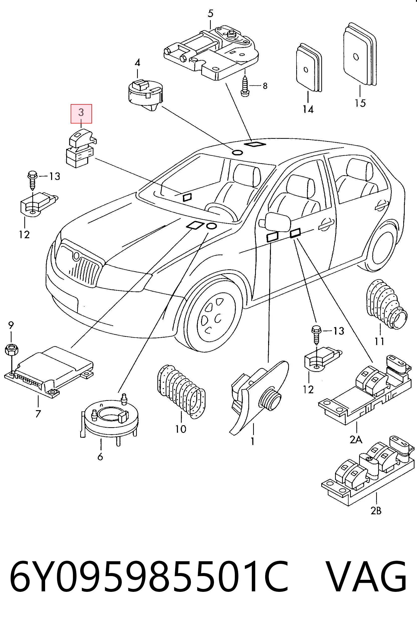 6Y095985501C VAG Botón de encendido del motor del elevalunas trasero