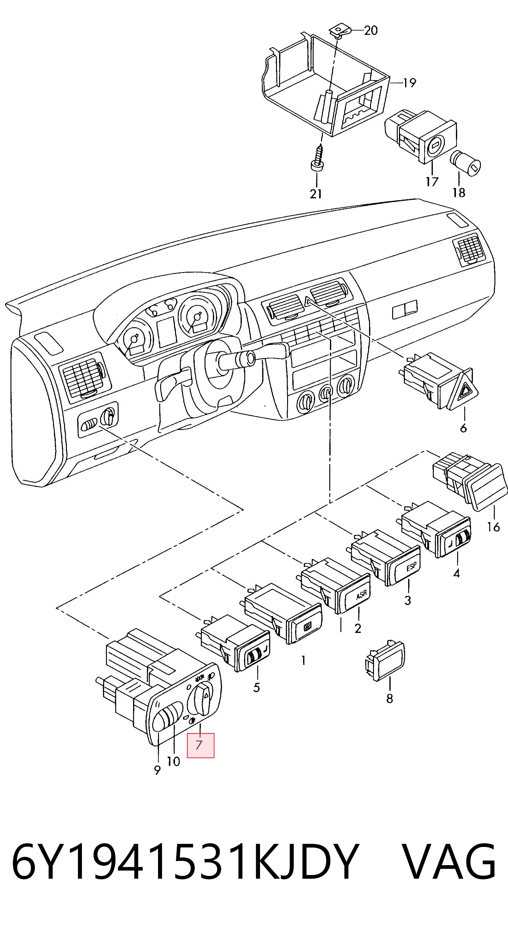 6Y1941531KJDY VAG Interruptor de luces en el tablero