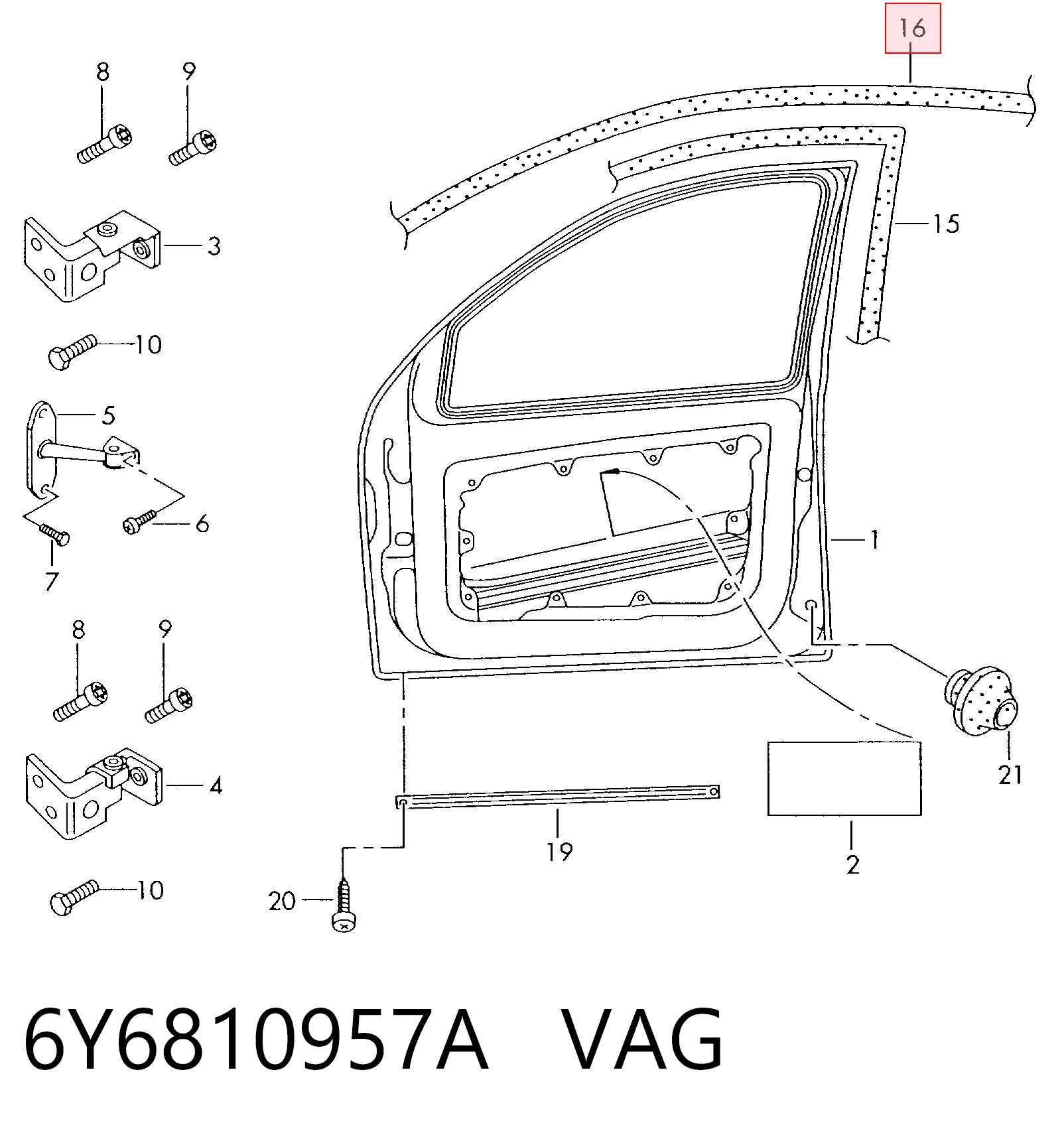 Junta de puerta delantera izquierda 6Y6810957A VAG