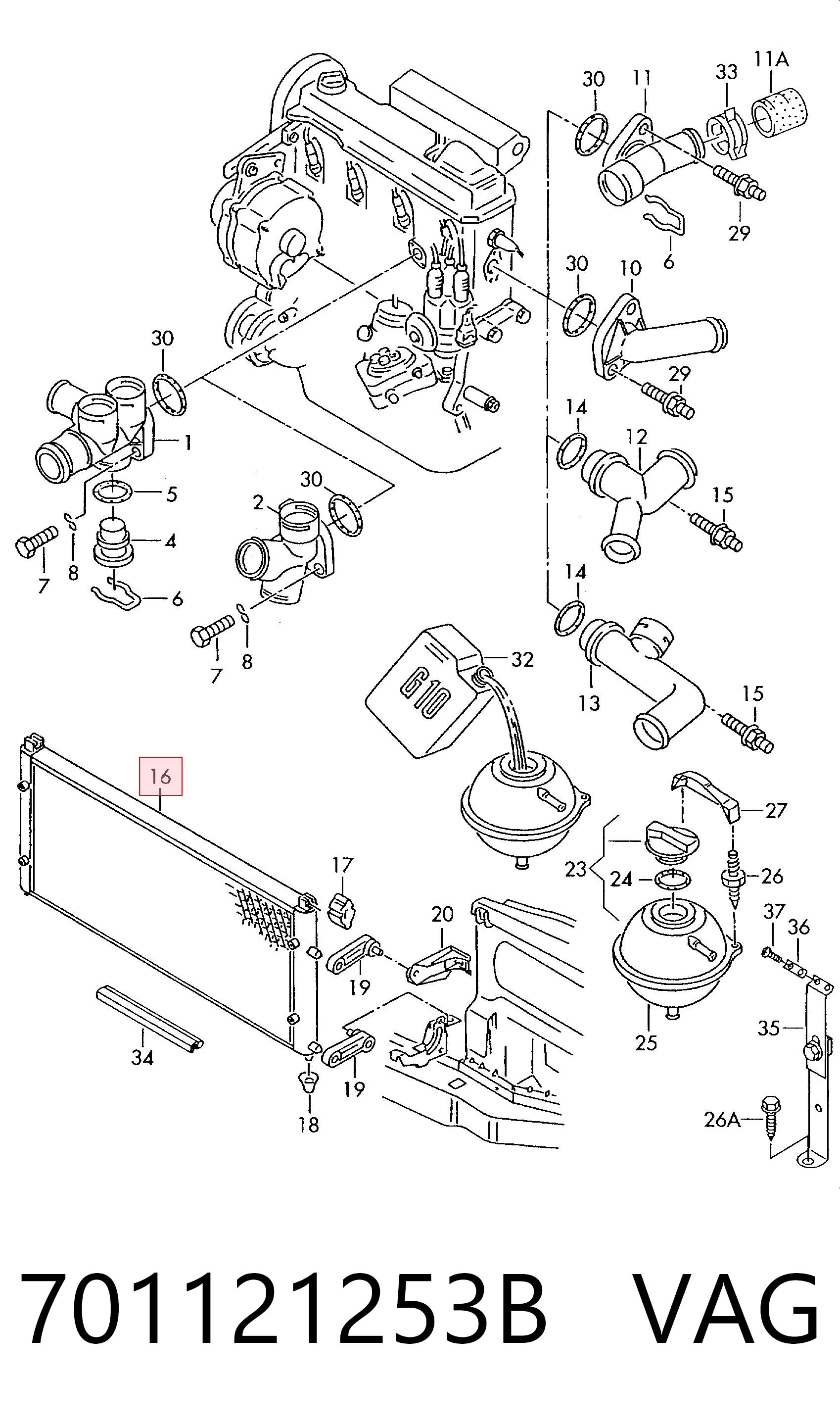 Radiador de refrigeración del motor 701121253B VAG