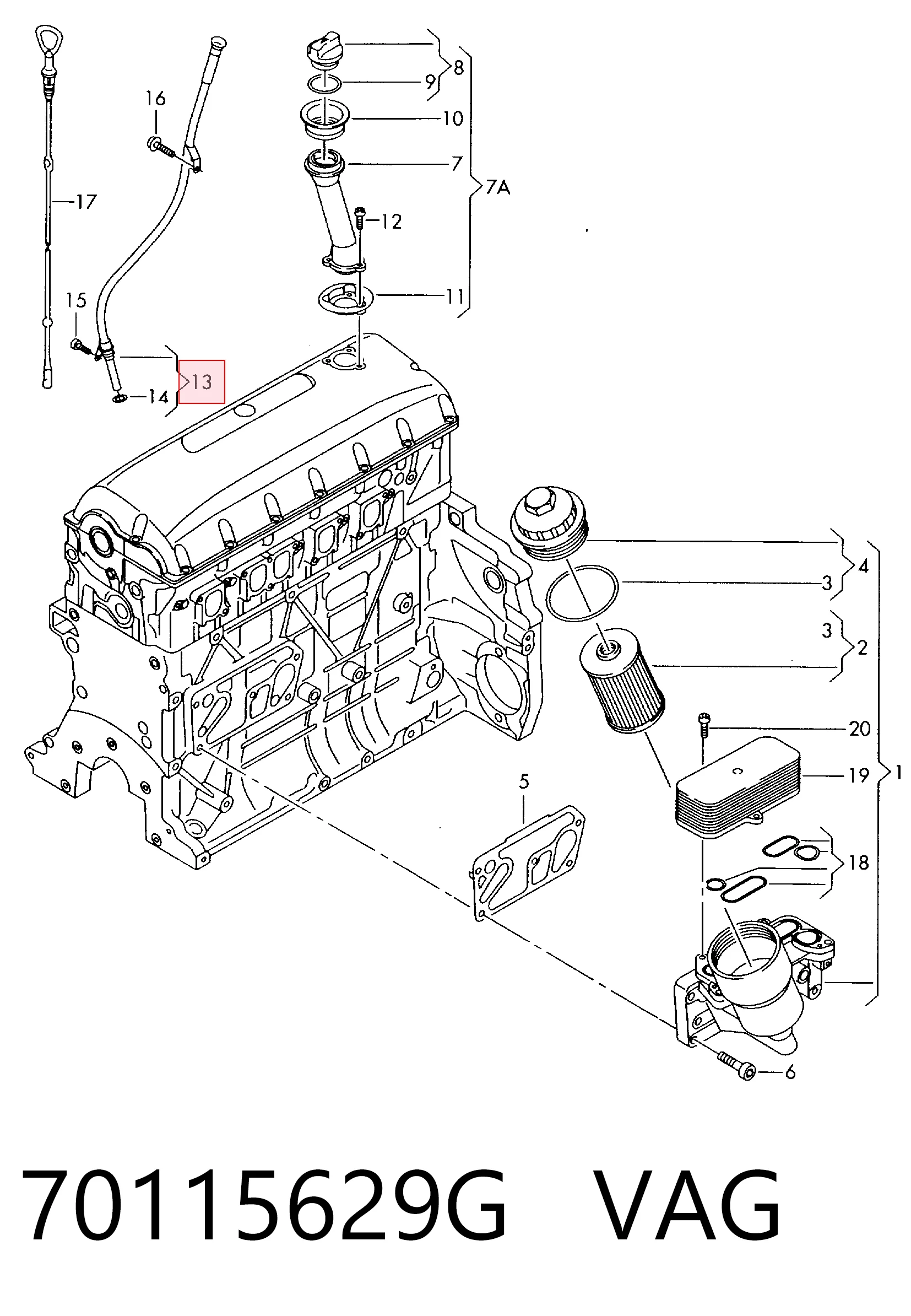 Guía de la varilla de nivel de aceite del motor 70115629G VAG