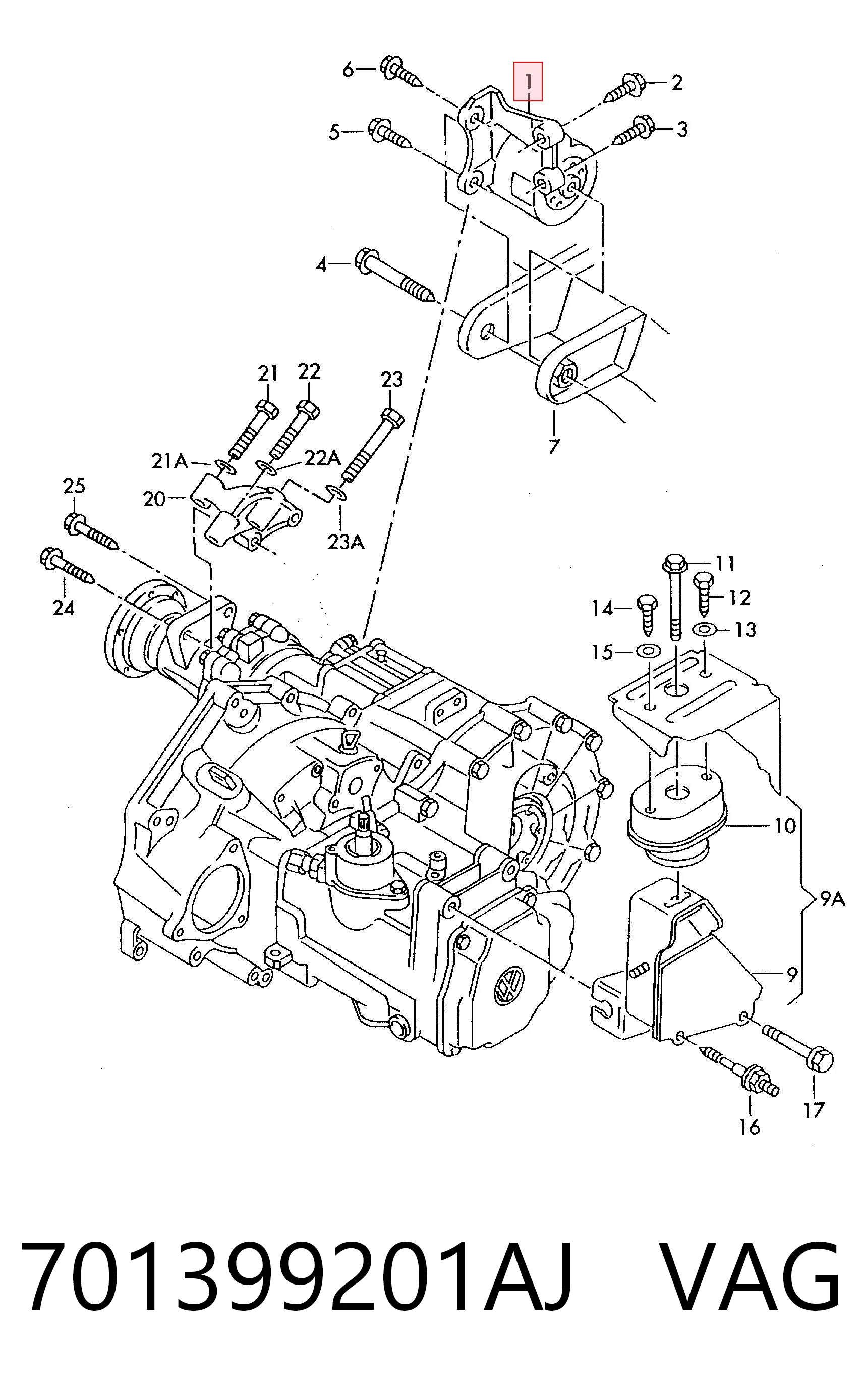Soporte trasero del motor 701399201AJ VAG