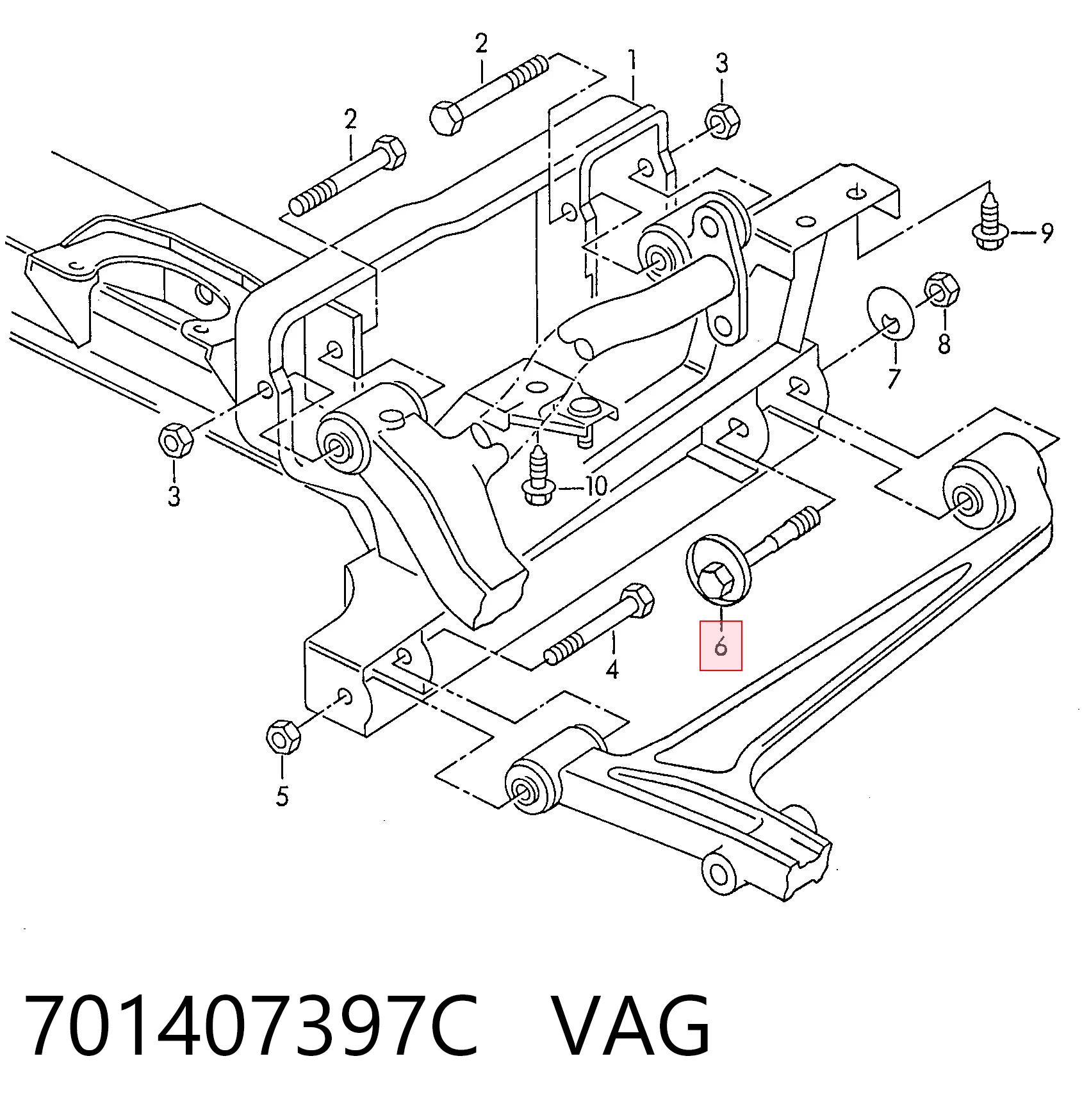 701407397C VAG Perno de fijación del brazo inferior delantero