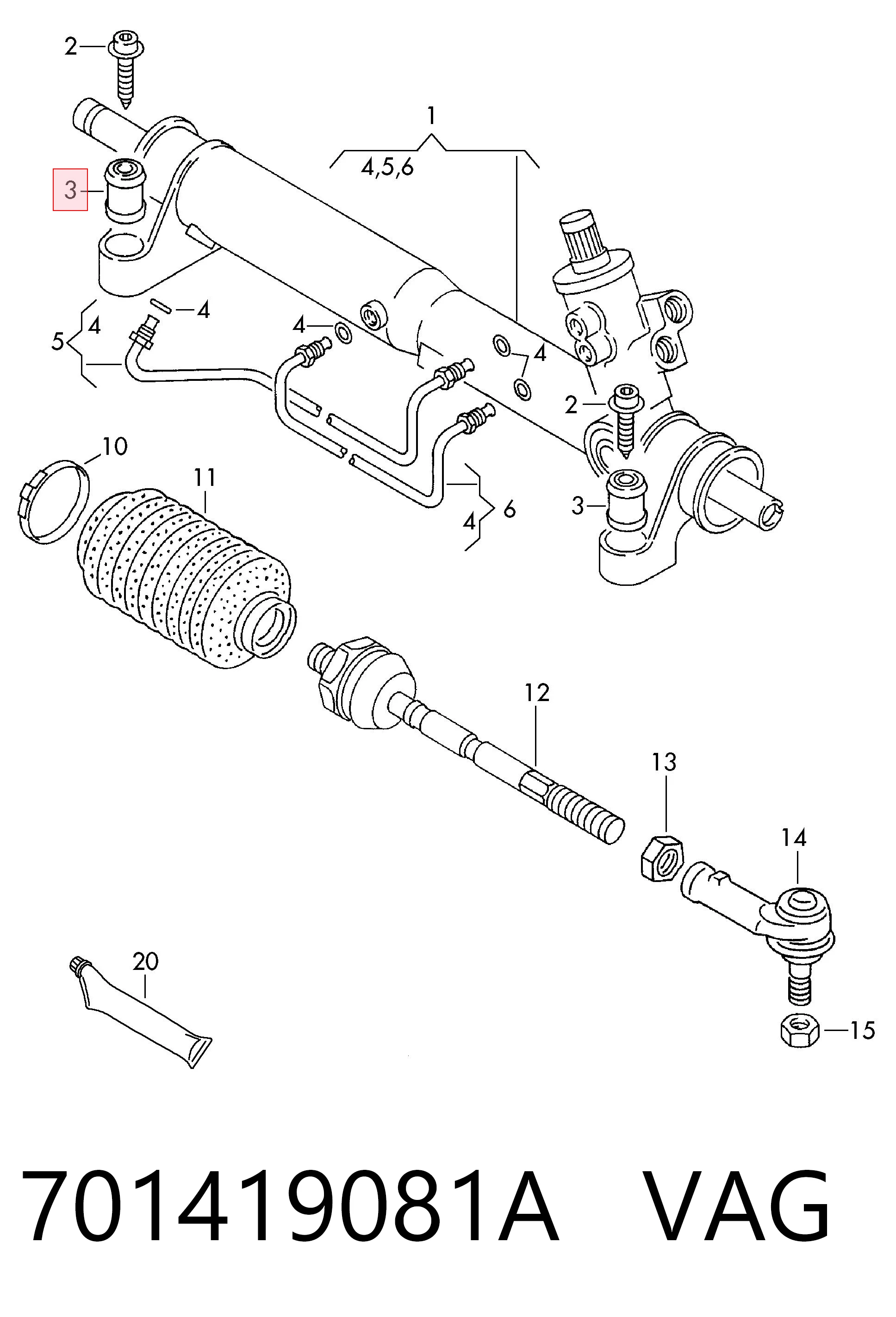 Silentblock de montaje de la cremallera de dirección VAG 701419081A precio, desde 1,69 EUR