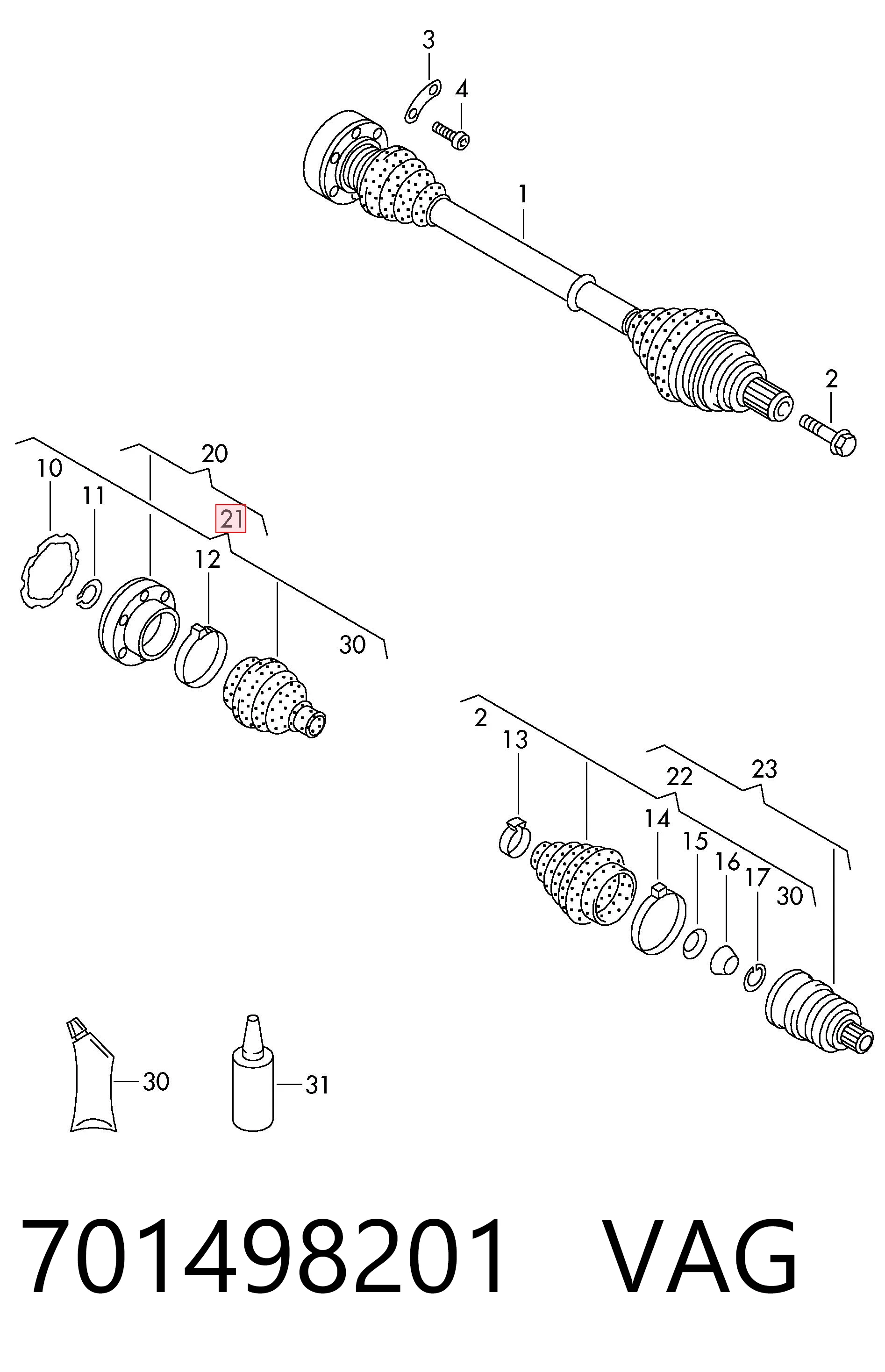 701498201 VAG Fuelle palier delantero interior