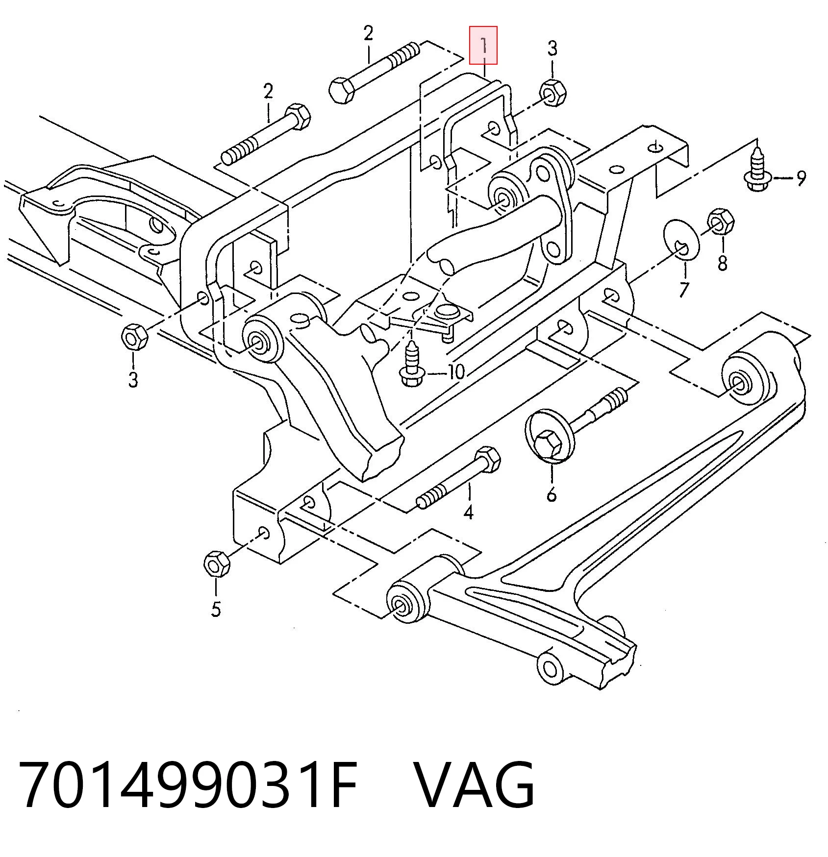 Subchasis delantero para Volkswagen Transporter T4 70B, 70C, 7DB, 7DK, 70J, 70K, 7DC, 7DJ