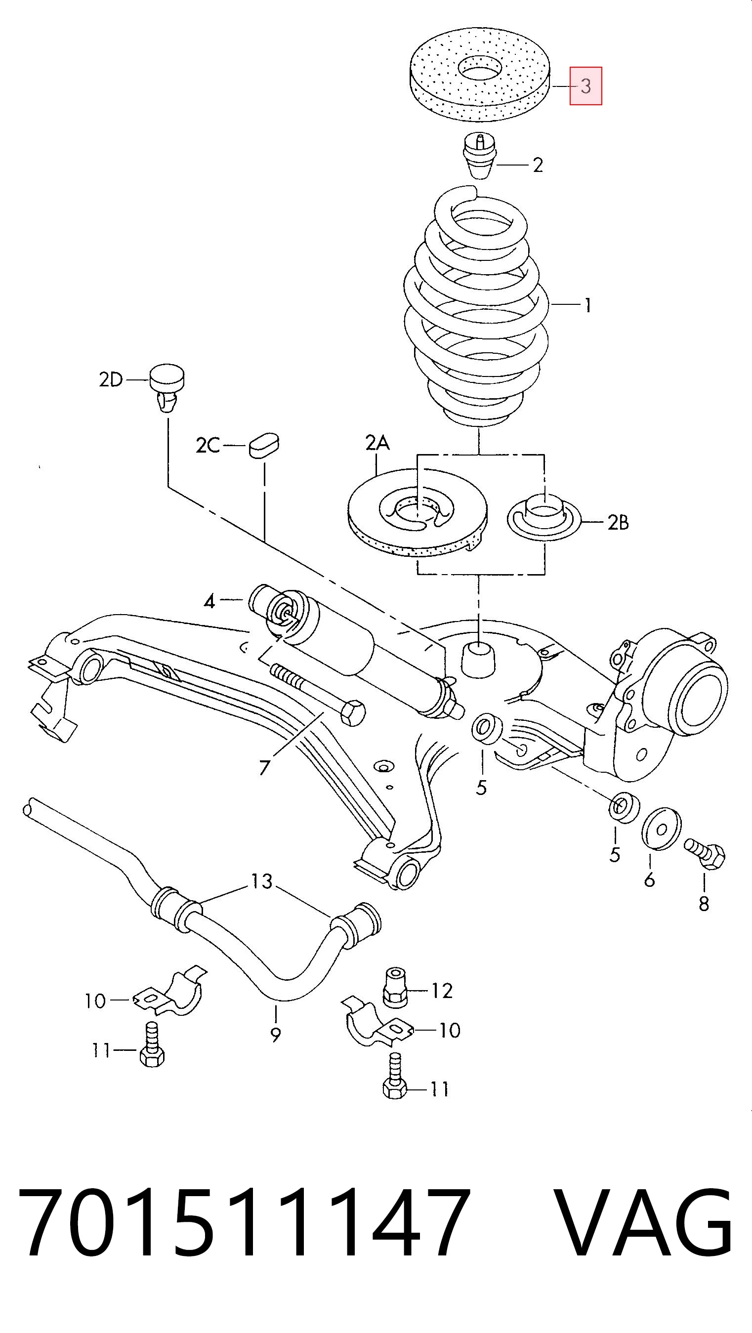 Aislador de resorte trasero superior 701511147 VAG